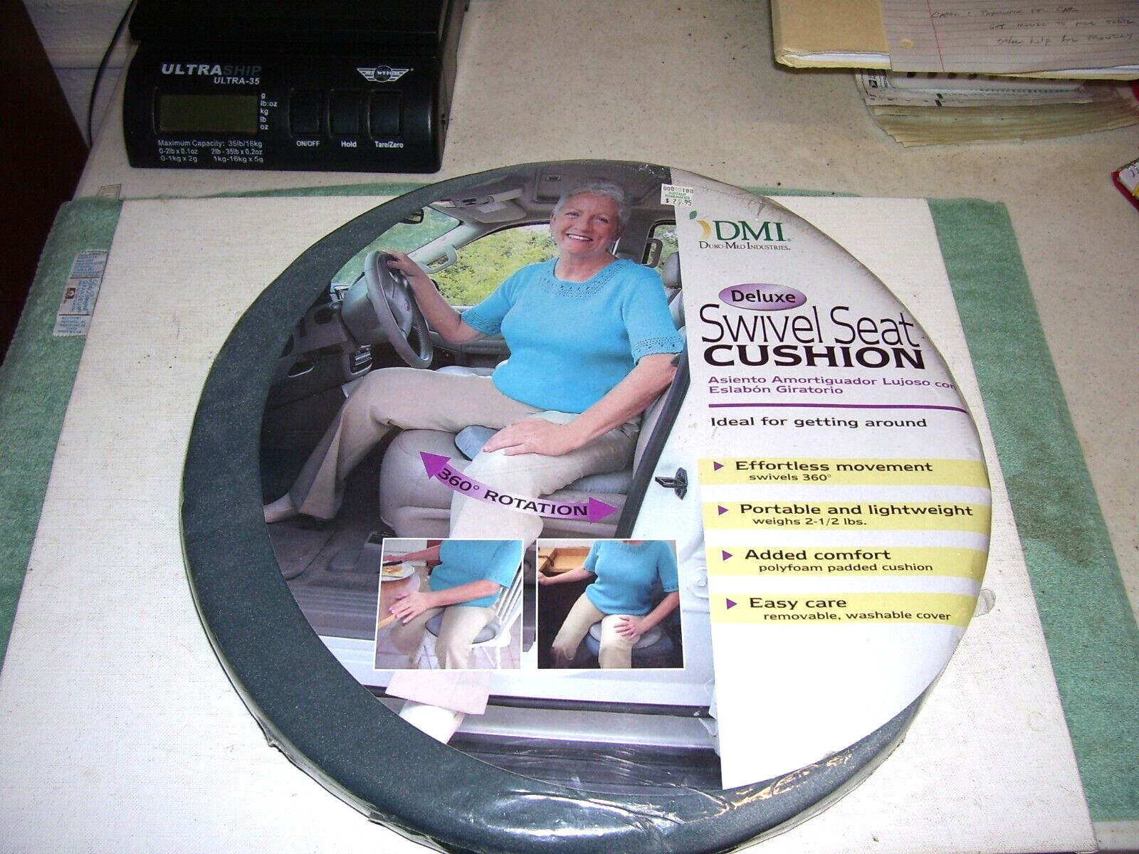 DMI Brand Deluxe Swivel Seat Cushion 15” X 1 3/8″ Chair Comfort Pad- GRAY, NEW
