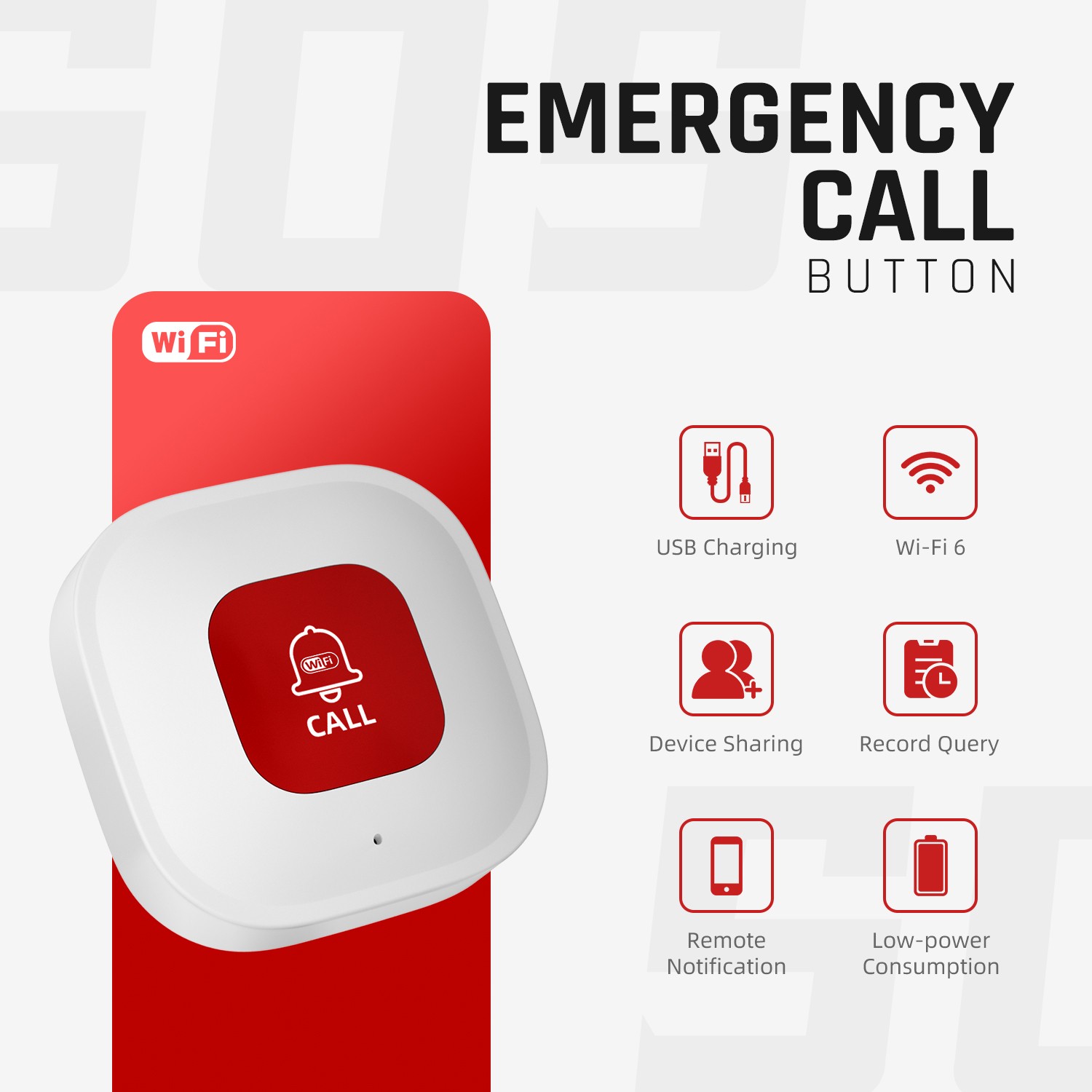 TUYA WIFI Wireless Remote Alarm Call/SOS/Emergency Button For Elderly Caregiver