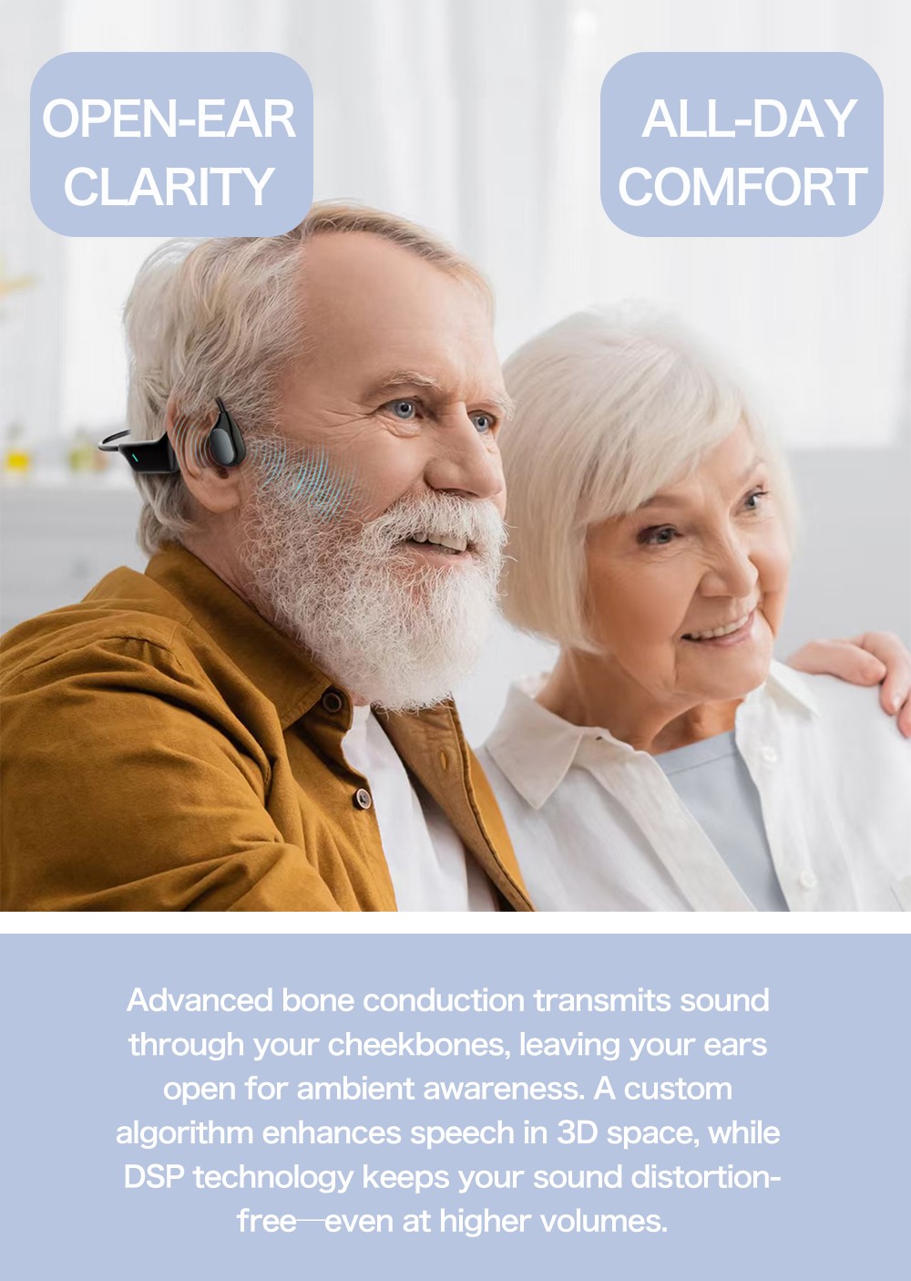 Bluetooth 5.3 Bone Conduction Hearing Aid Headphones for Elderly IPX4 Waterproof