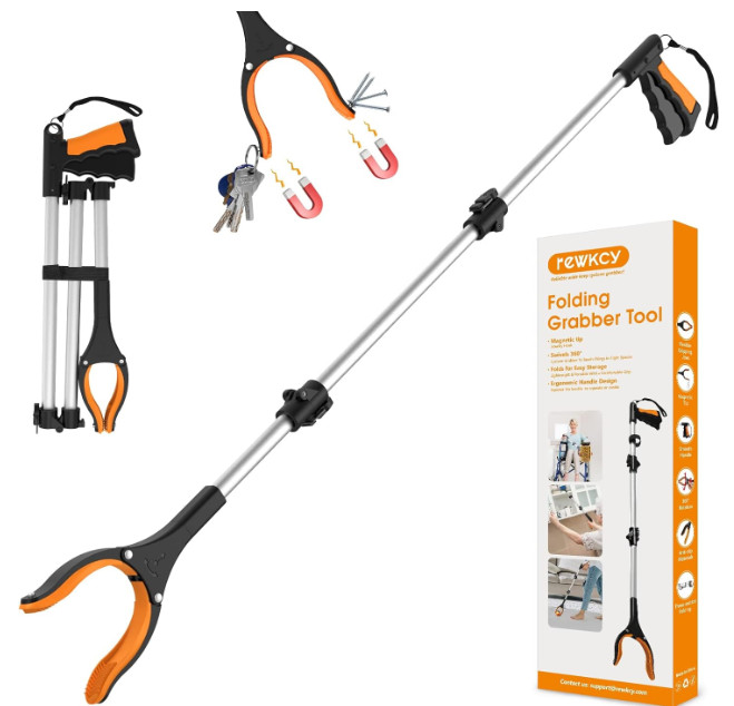 43″ X-Long Folding Grabber Tool Rotating Jaw Magnets 4″ Wide Claw Opening Sturdy