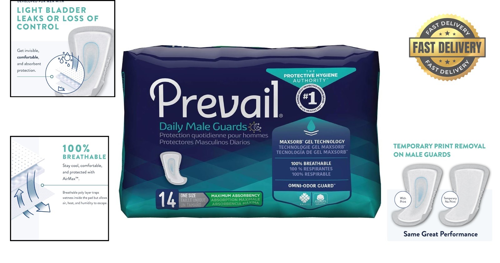 Daily Male Guards Disposable Bladder Control Pads – Maximum Absorbency, 14 Count