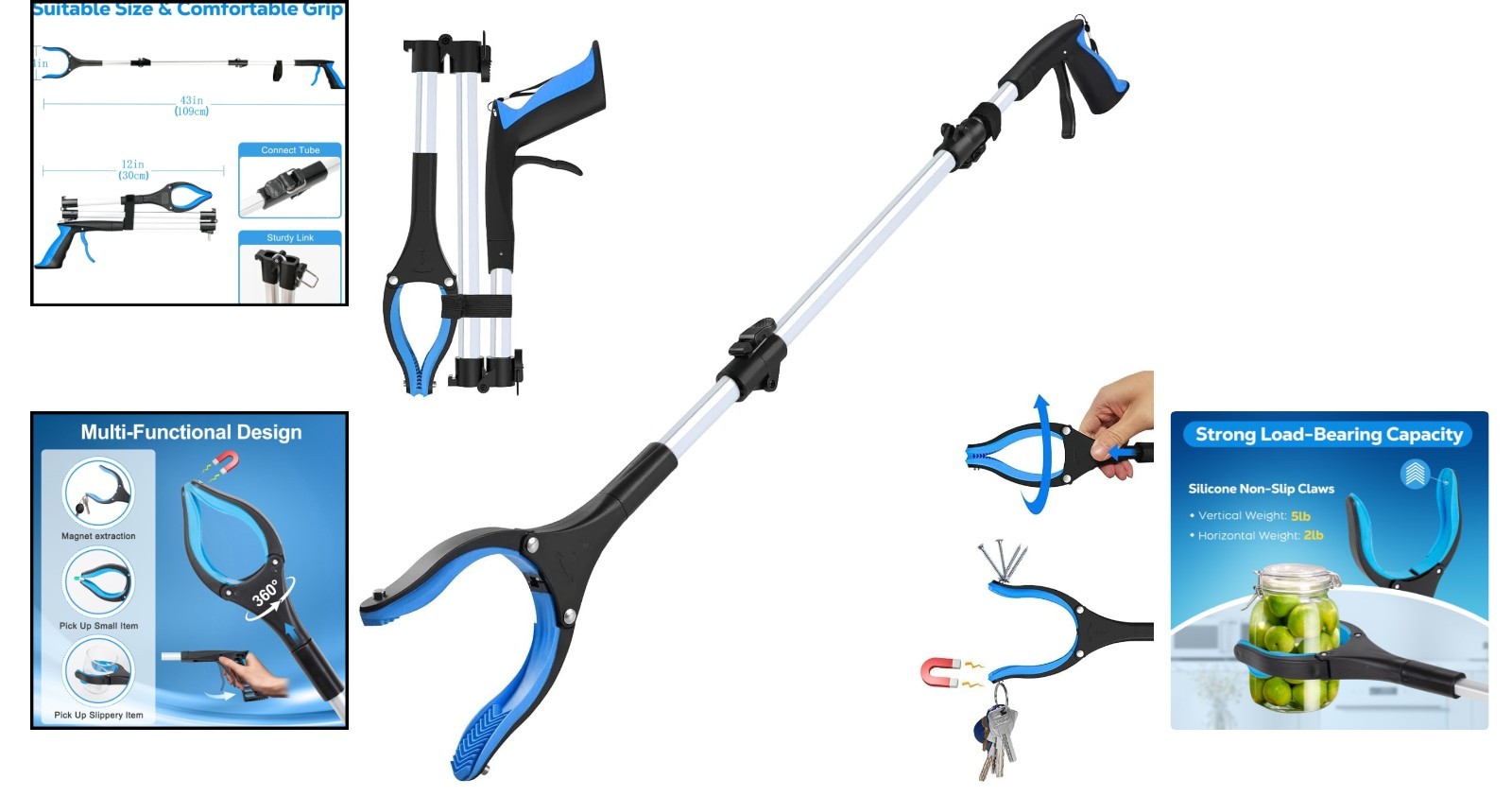 43-Inch Extra Long Foldable Grabber Reacher Tool for Ultimate Convenience