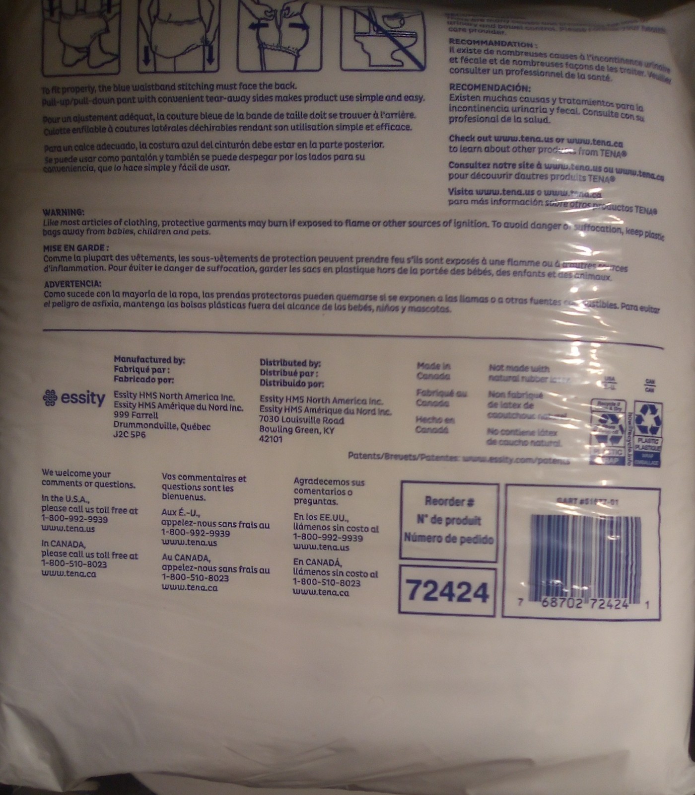 Tena Dry Comfort Protective Adult Underwear XL 4 Packs 14ct Disposable 56 total
