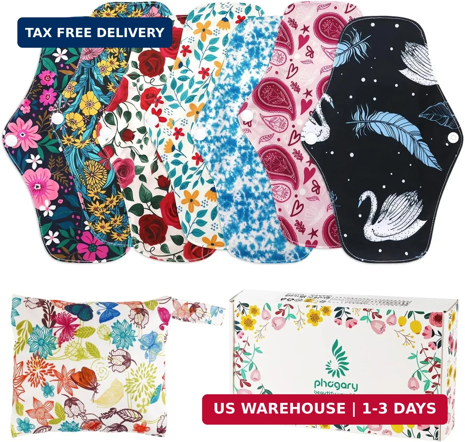 Bamboo Menstrual Pads Reusable Heavy Flow Pads with Wet Bag Cloth Pads for Women