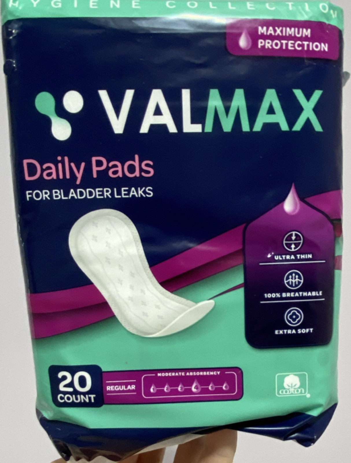 Valmax Incontinence Pads Regular 20 Ultra Thin Breathable Extra Soft Latex Free