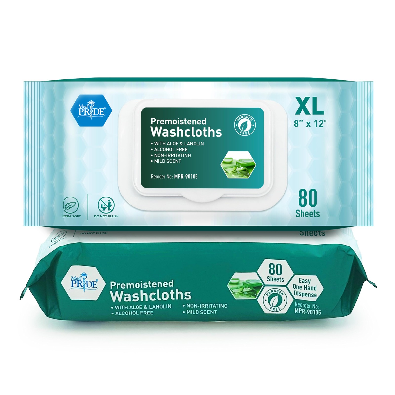 MED PRIDE Disposable Premoistened Washcloths 8×12 80 Pack