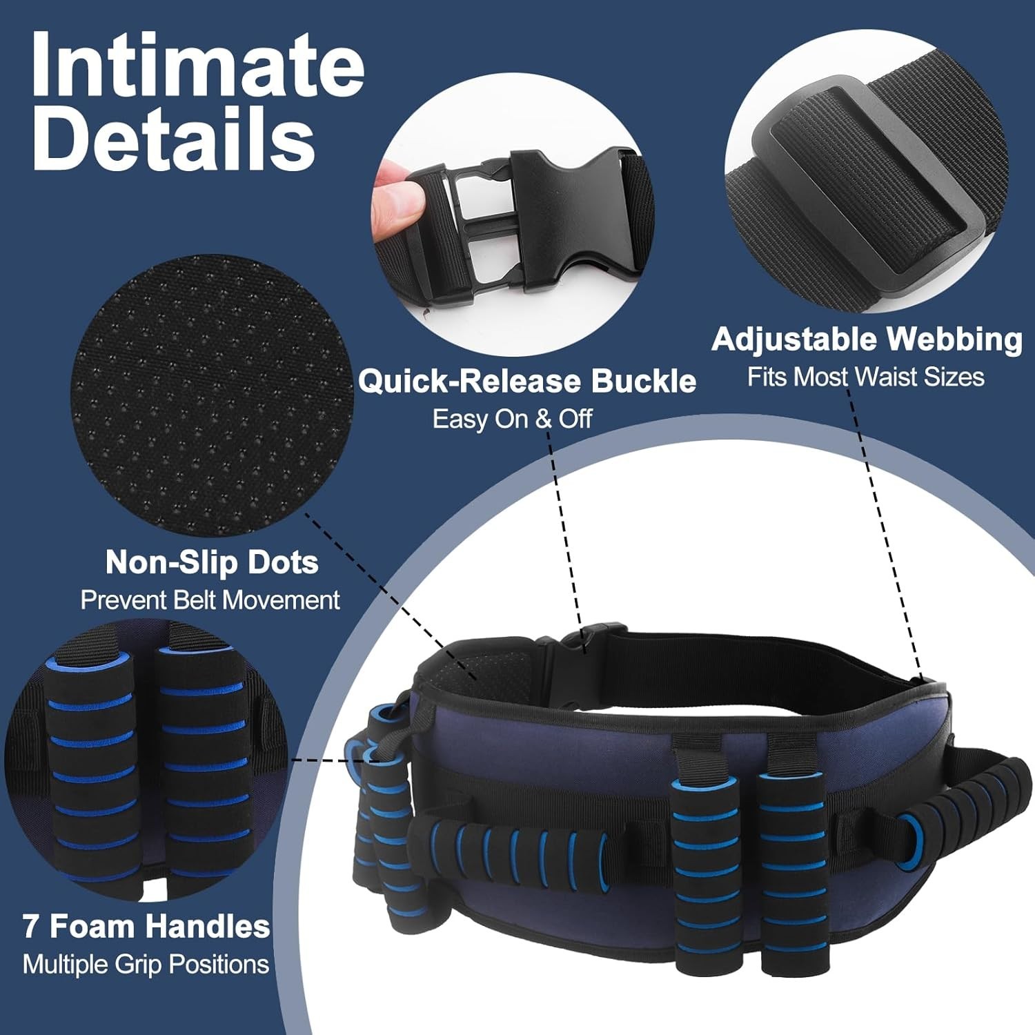Gait Belt with 7 Handles, Transfer Belt for Seniors, Non-Slip Elderly Lift Belt