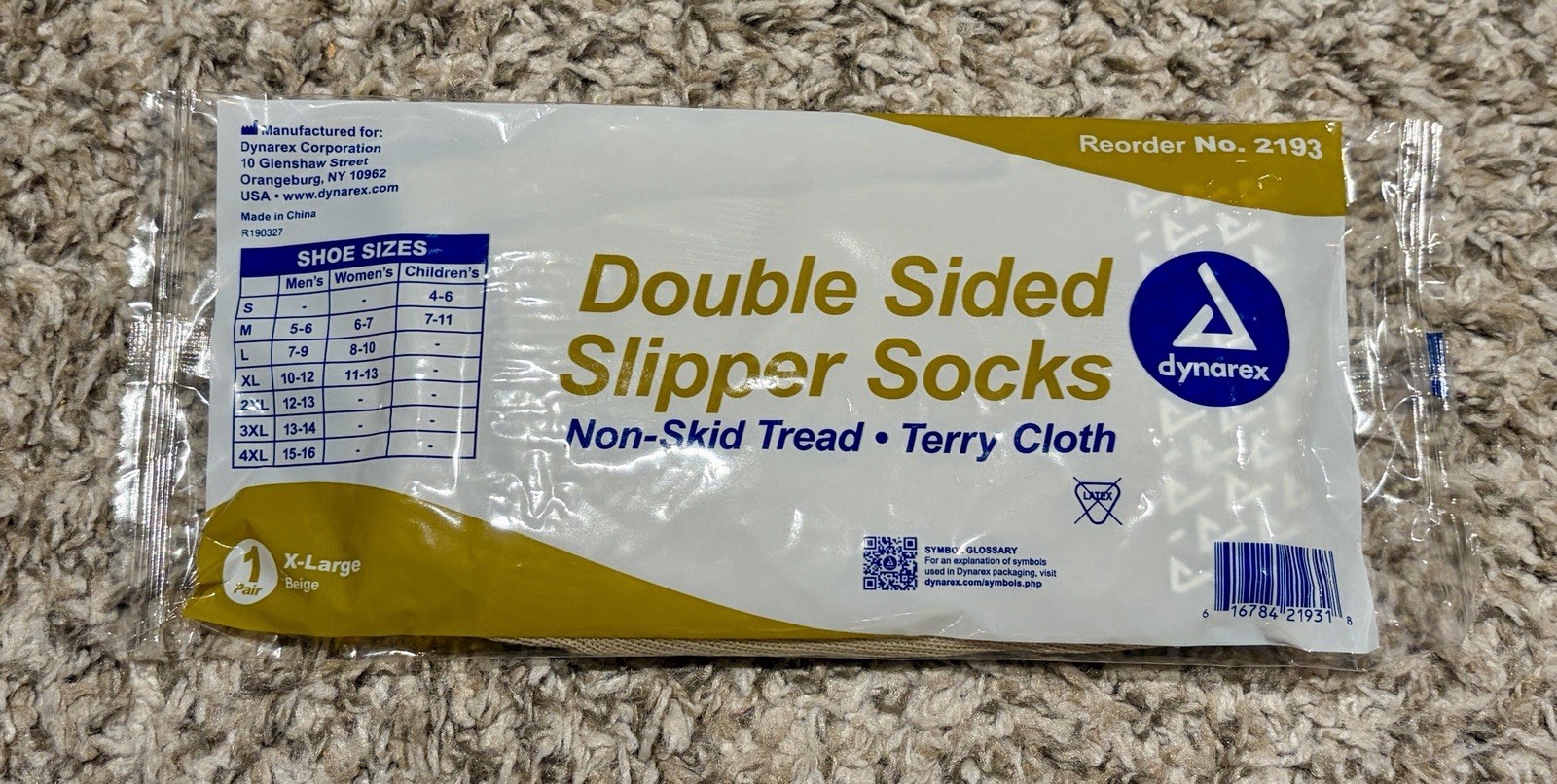 NEW 4 Pairs Double Sided Anti-Slipper Socks Non Skid Hospital X-Large Beige 2193