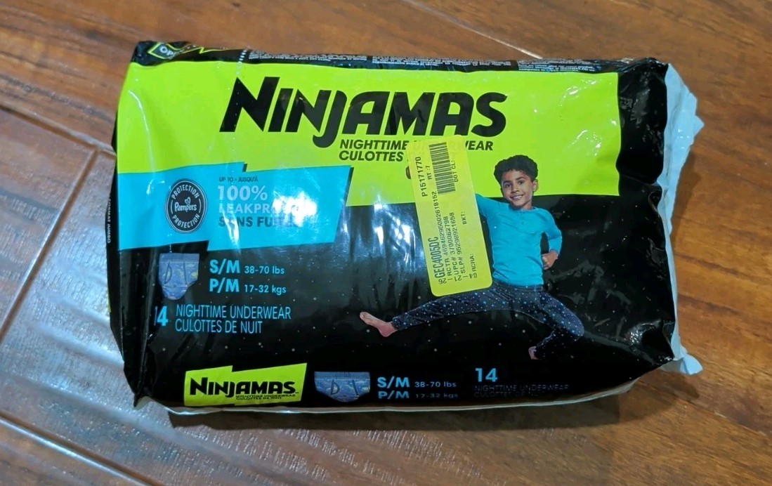 Ninjamas Nighttime Bedwetting Underwear for Girls Size S/M 14 Count 38-65 Lb