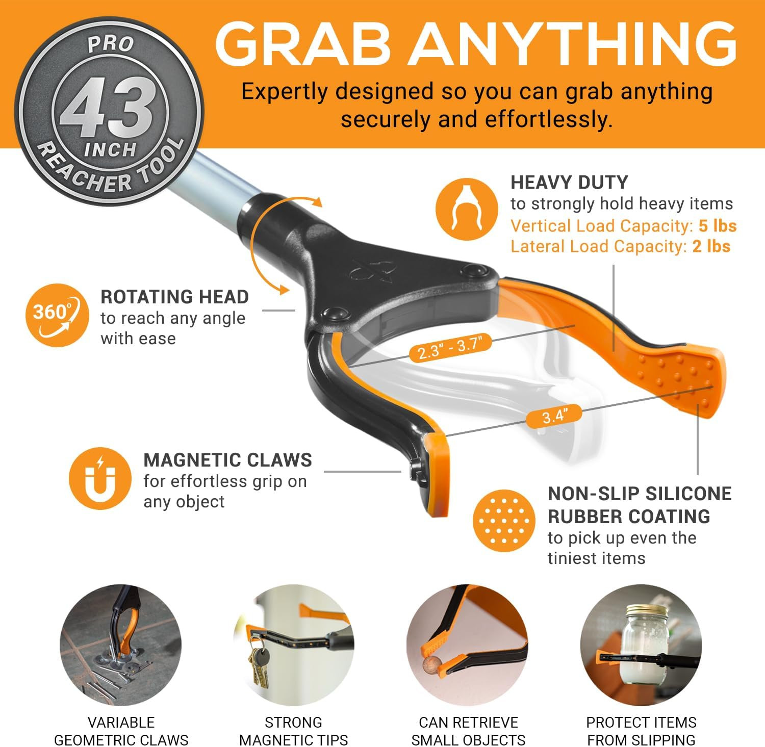 EZPIK Pro 43″ Foldable Grabber Reacher Tool for Seniors – Grabbers for Elderly R