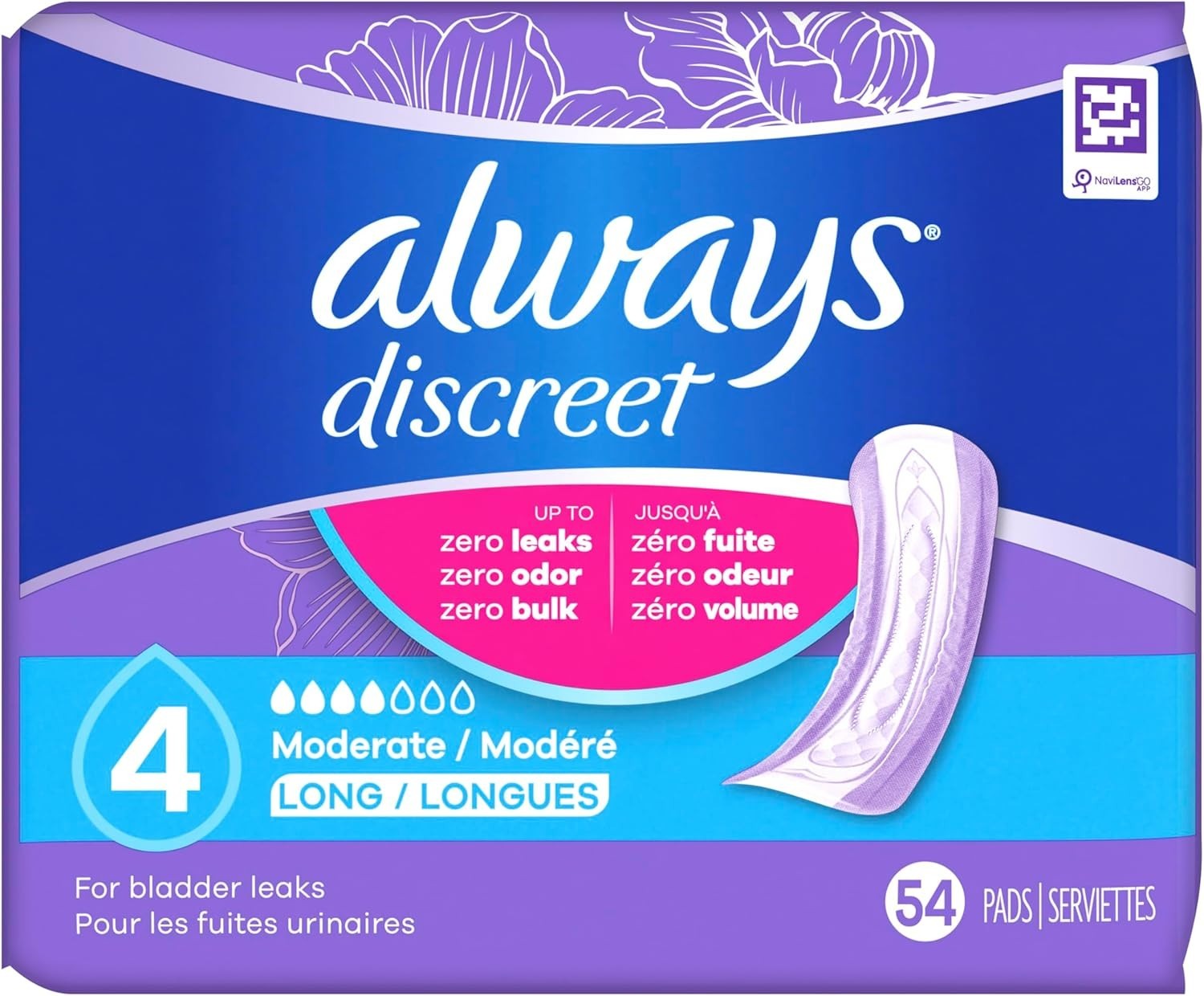 Adult Incontinence Pads for Women, Long, White, Moderate Absorbency