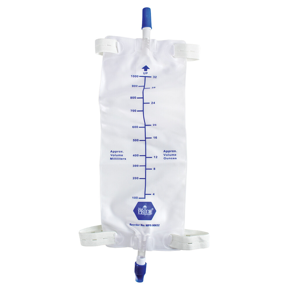 3 Units Urinary Drainage Bag, Leg Drain Bag w/Straps, Anti-Reflux Valve, 1000ml