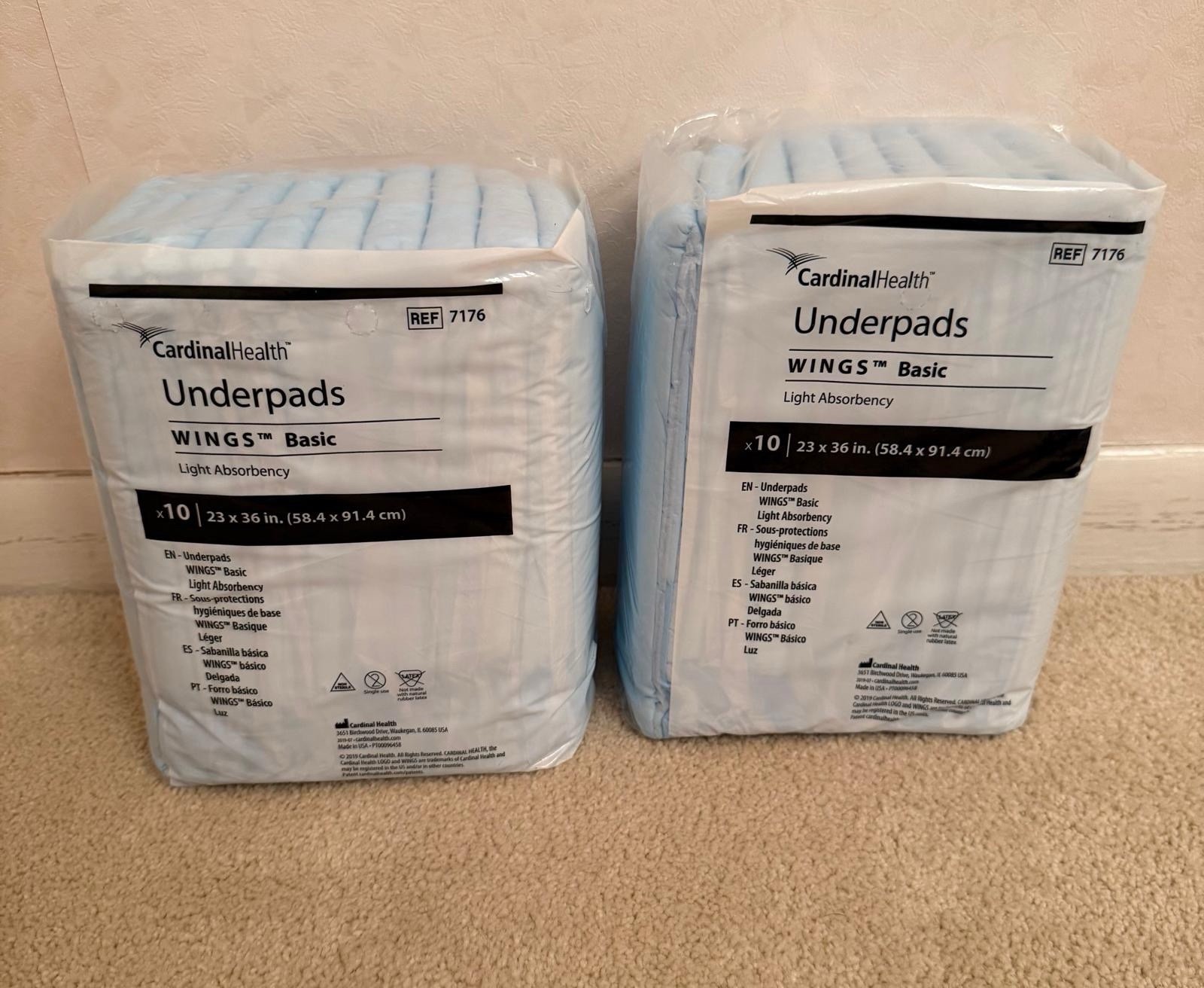 CardinalHealth WINGS Basic Underpads 2pk Light Absorbency 23x36in, 10 in pk