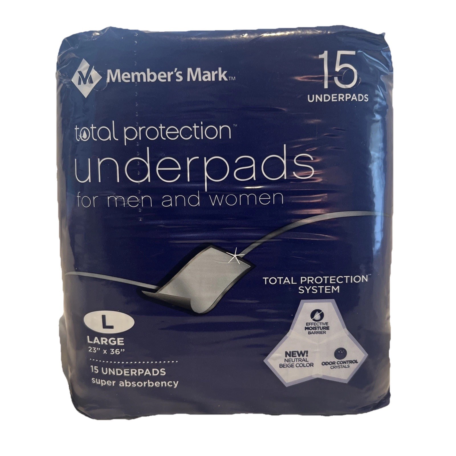 Members Mark Under Pads for Men & Women Total Protection Large 23″- 36″ 15 Ct.