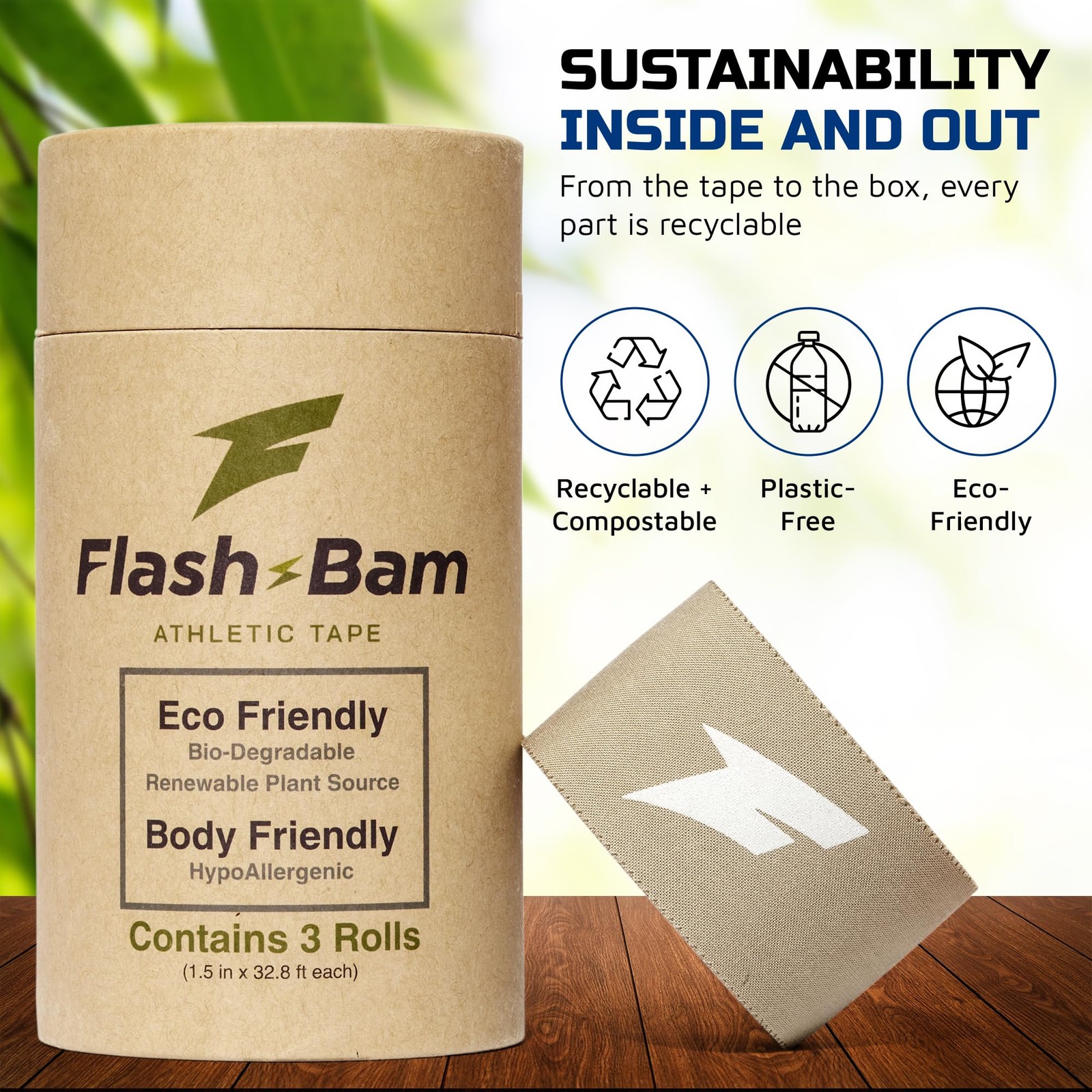 Flash-Bam Athletic Tape – Biodegradable Eco-Friendly Sports Tape – Strong