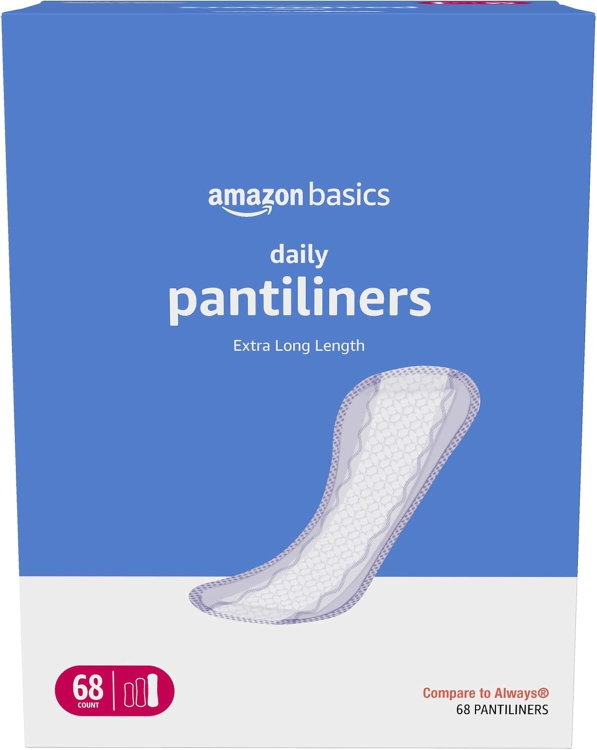 Amazon Basics Daily Pantiliner, Extra Long, 68ct, Unscented – Women’s Pads