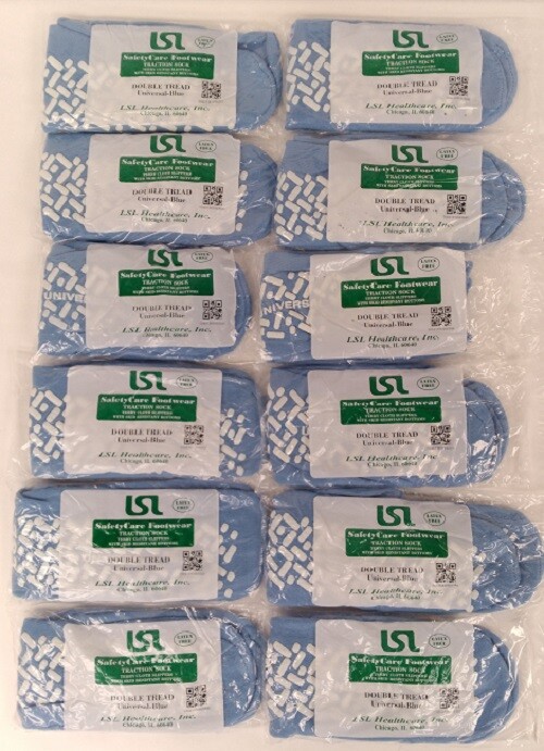 (12pairs) Blue LSL Medical Hospital Slipper Socks Double Tread Non-Slip One Size
