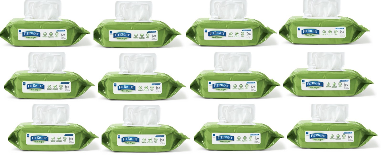 MedLine FitRight ALOE UNSCENTED 1200 Ct Personal Wipes 8×10, 12Pks, 100Shts Each