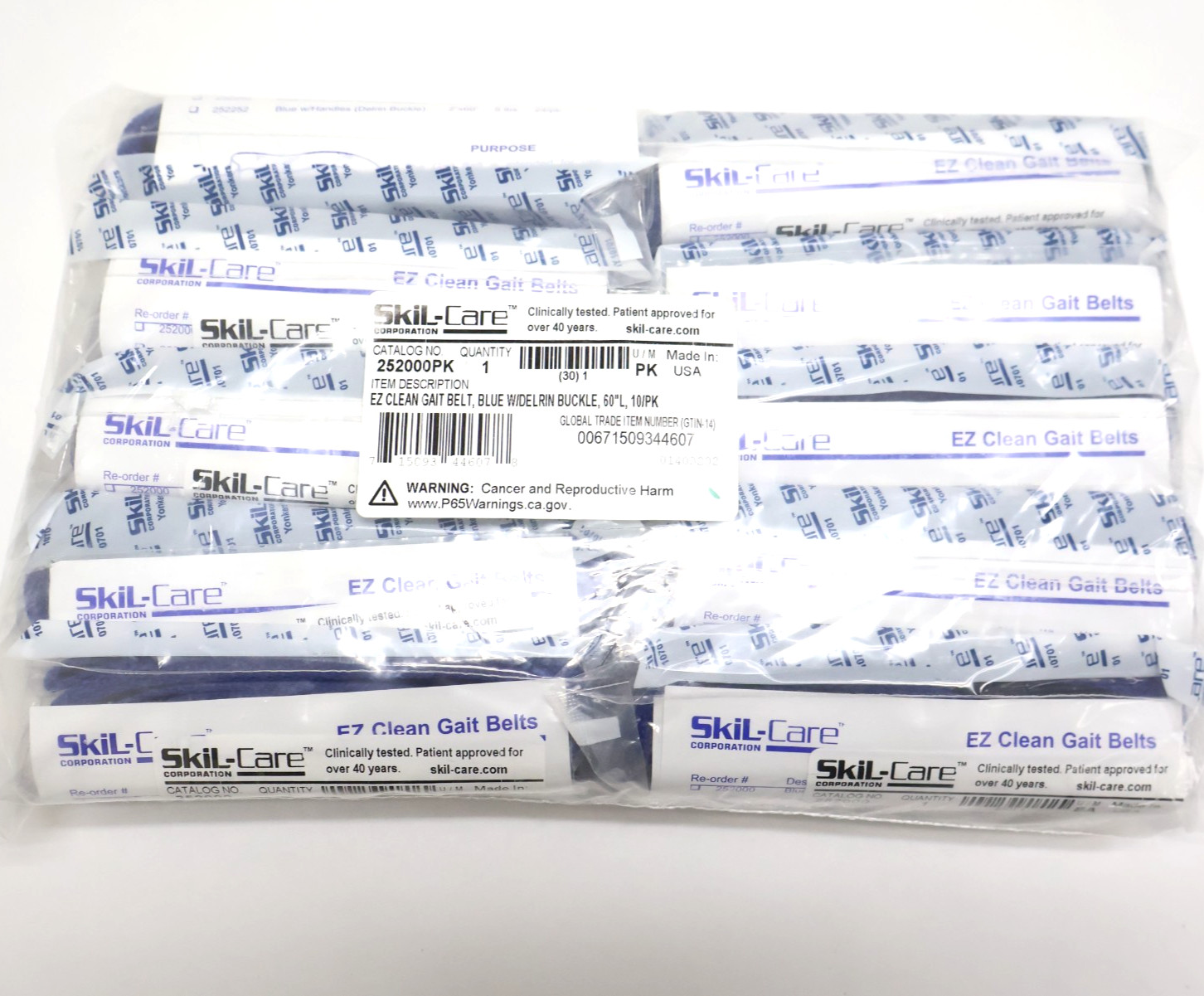 Pack of 10 Skil-Care EZ Clean Gait Belt 60″ L Blue Delrin Buckle New
