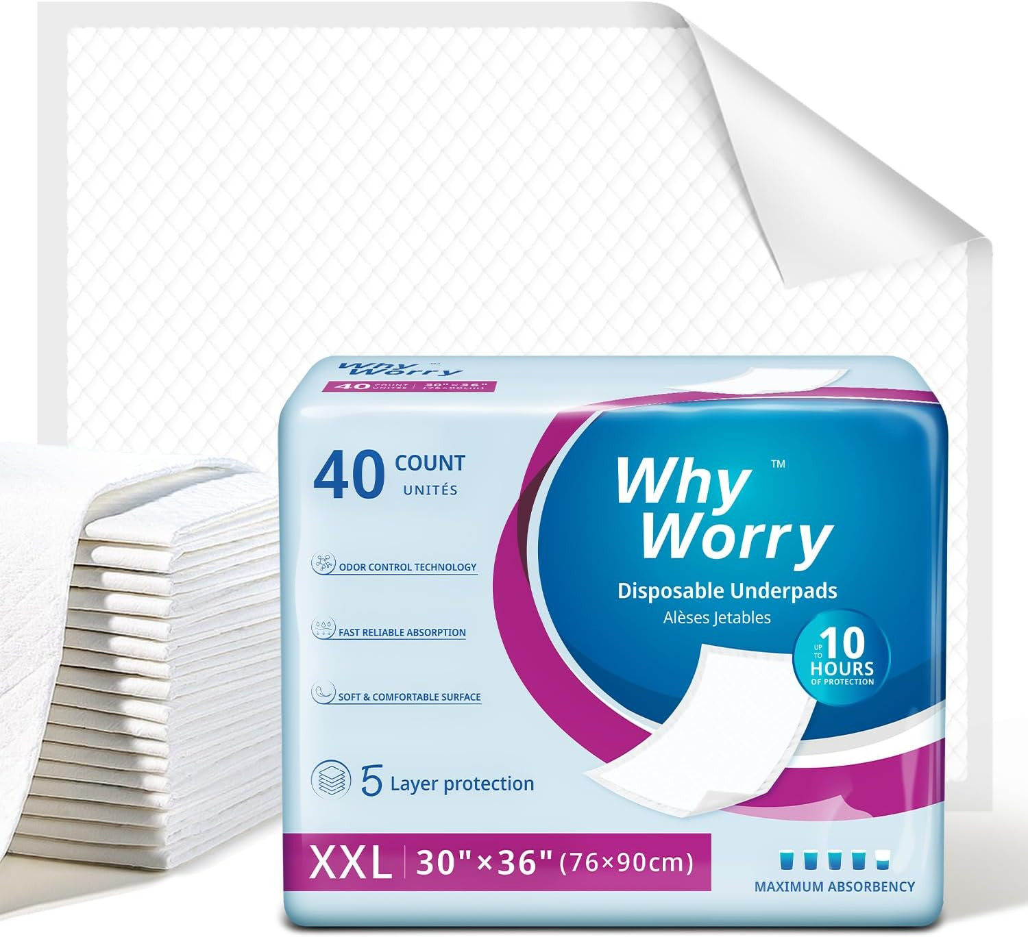Whyworry Extra Large Disposable Bed Pads 30″ X 36″, Super Absorbent Leakproof In