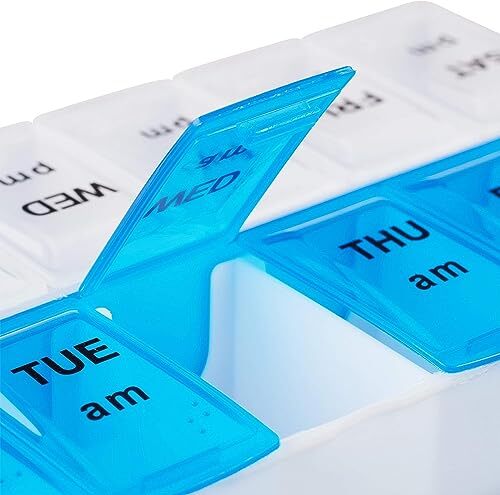 7 Day Pill Organizer with Large 14 Compartments, Weekly Portable Pill Box 2 Pack