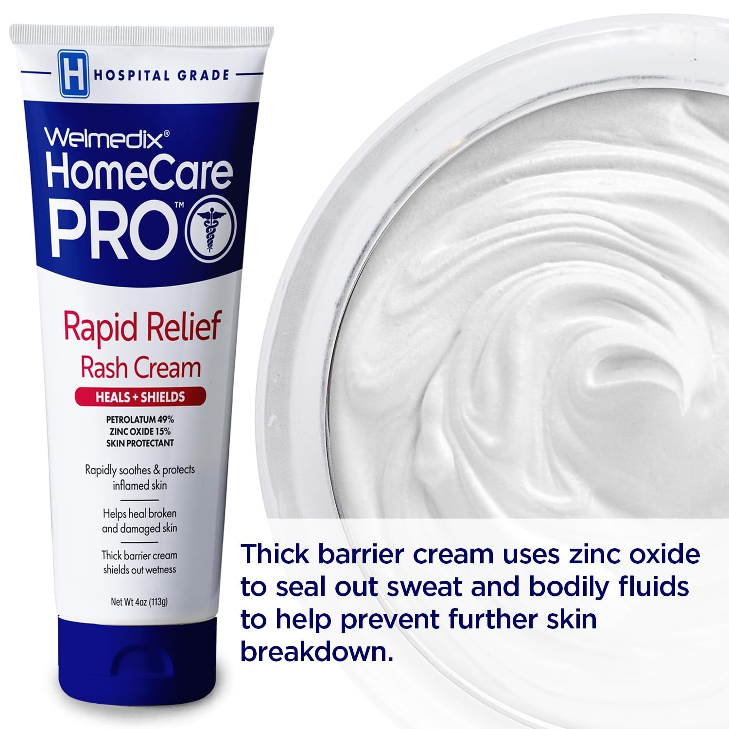 HomeCare PRO Rapid Relief Diaper Rash Cream – 4oz Zinc Oxide Barrier for Healing