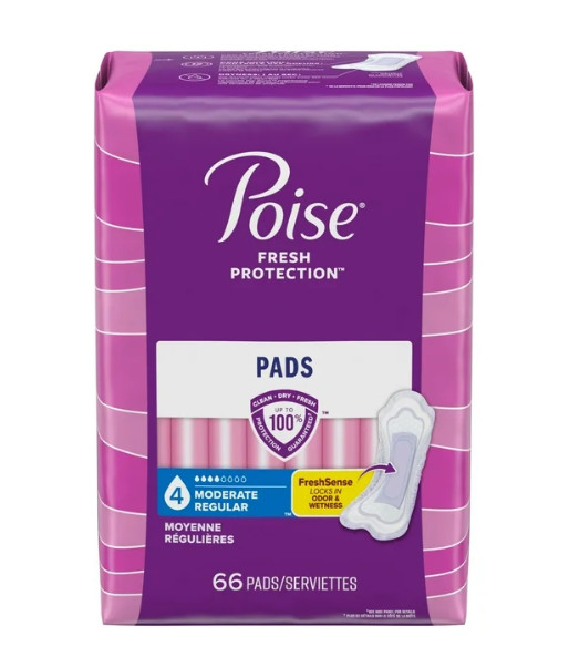 Poise Incontinence Pads for Women 4 Drop, Moderate Absorbency, Regular Length