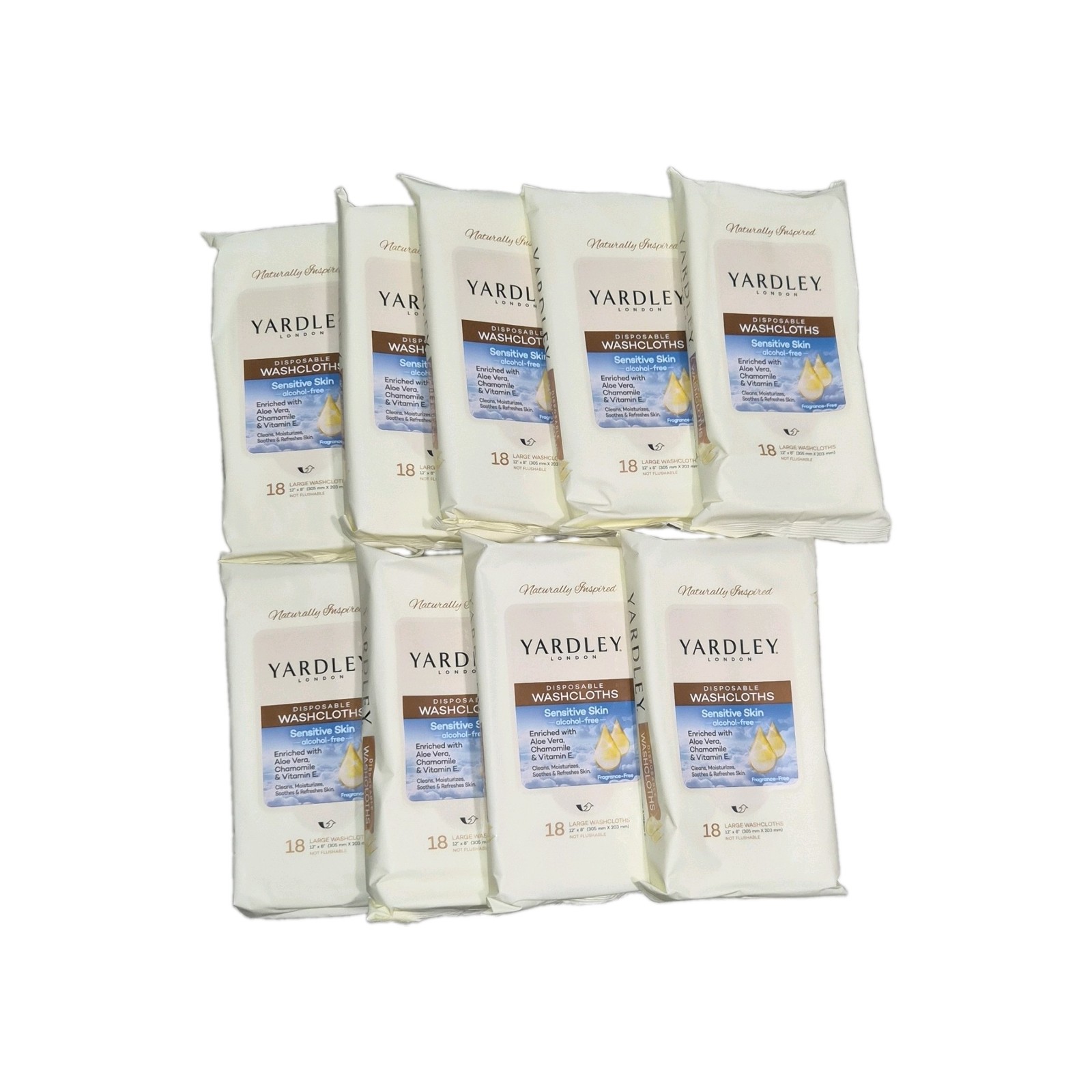 HUGE LOT of 162 Yardley London SENSITIVE SKIN Disposable Washcloths 9PK/18ct