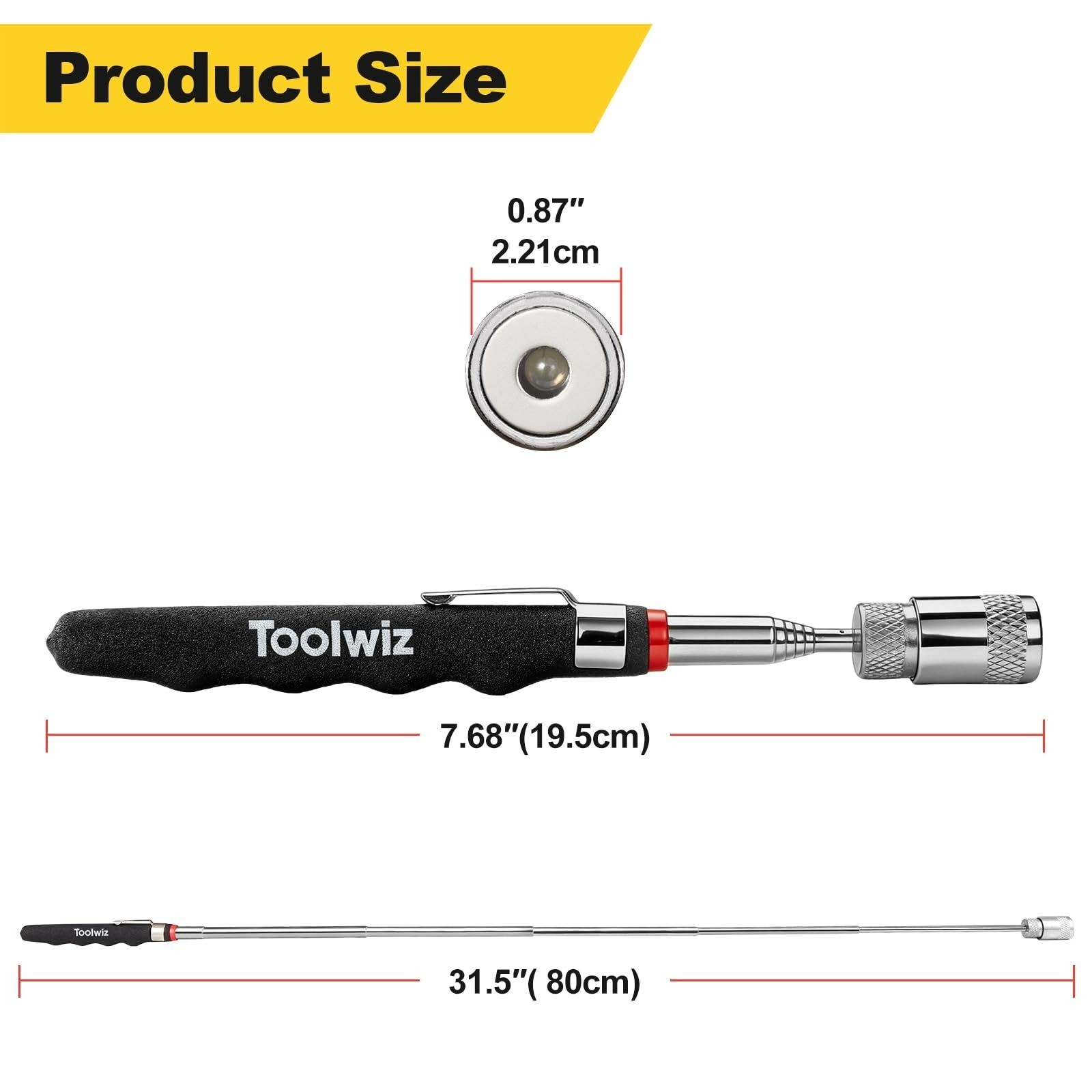 Toolwiz Magnetic Telescoping Pickup Tool 8 Lb, Extendable Magnet Tool