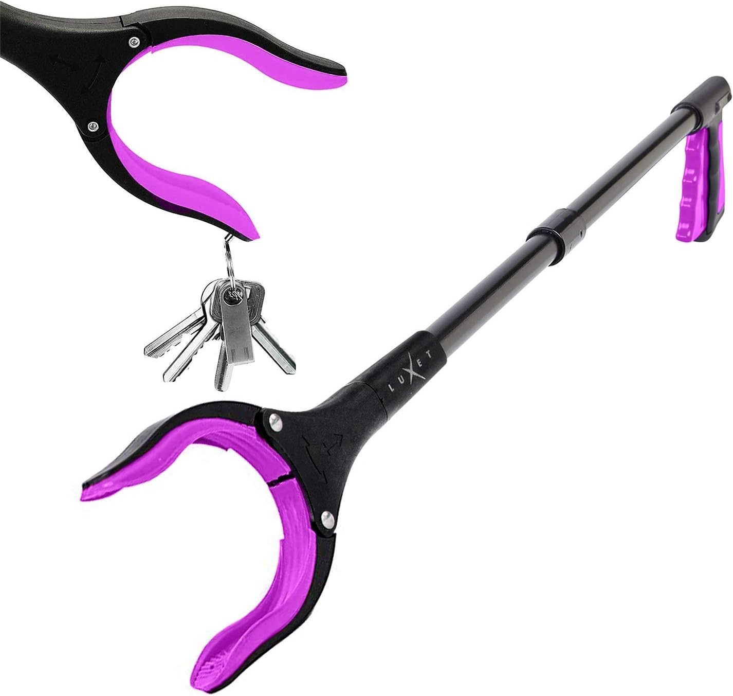 Grabber Reacher Tool – Long 32 Inch Pink Aluminum Foldable Pick Up Stick – St…