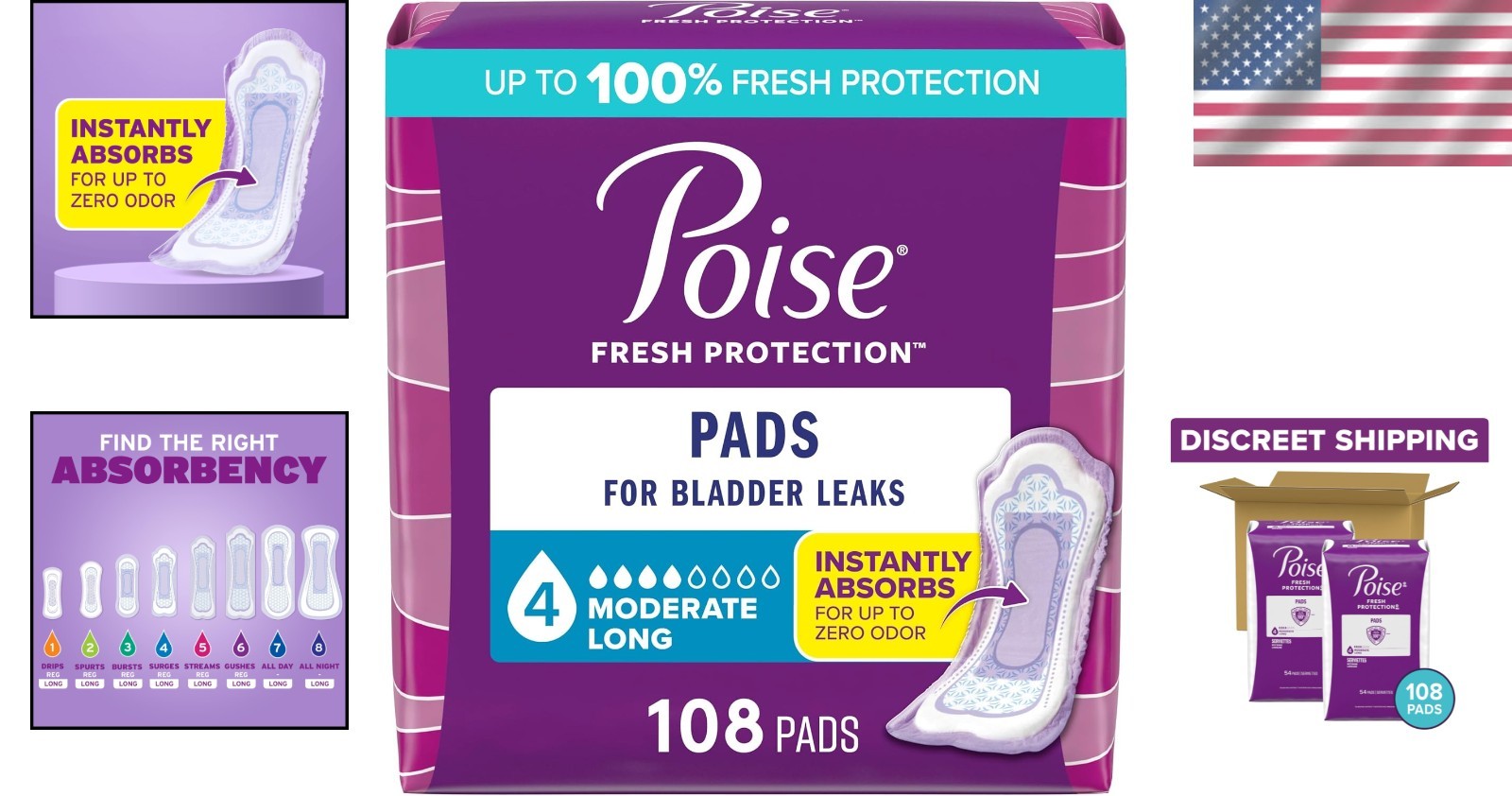 Waterproof Incontinence Pads 108 Count Long Length for Adult Bladder Leakage