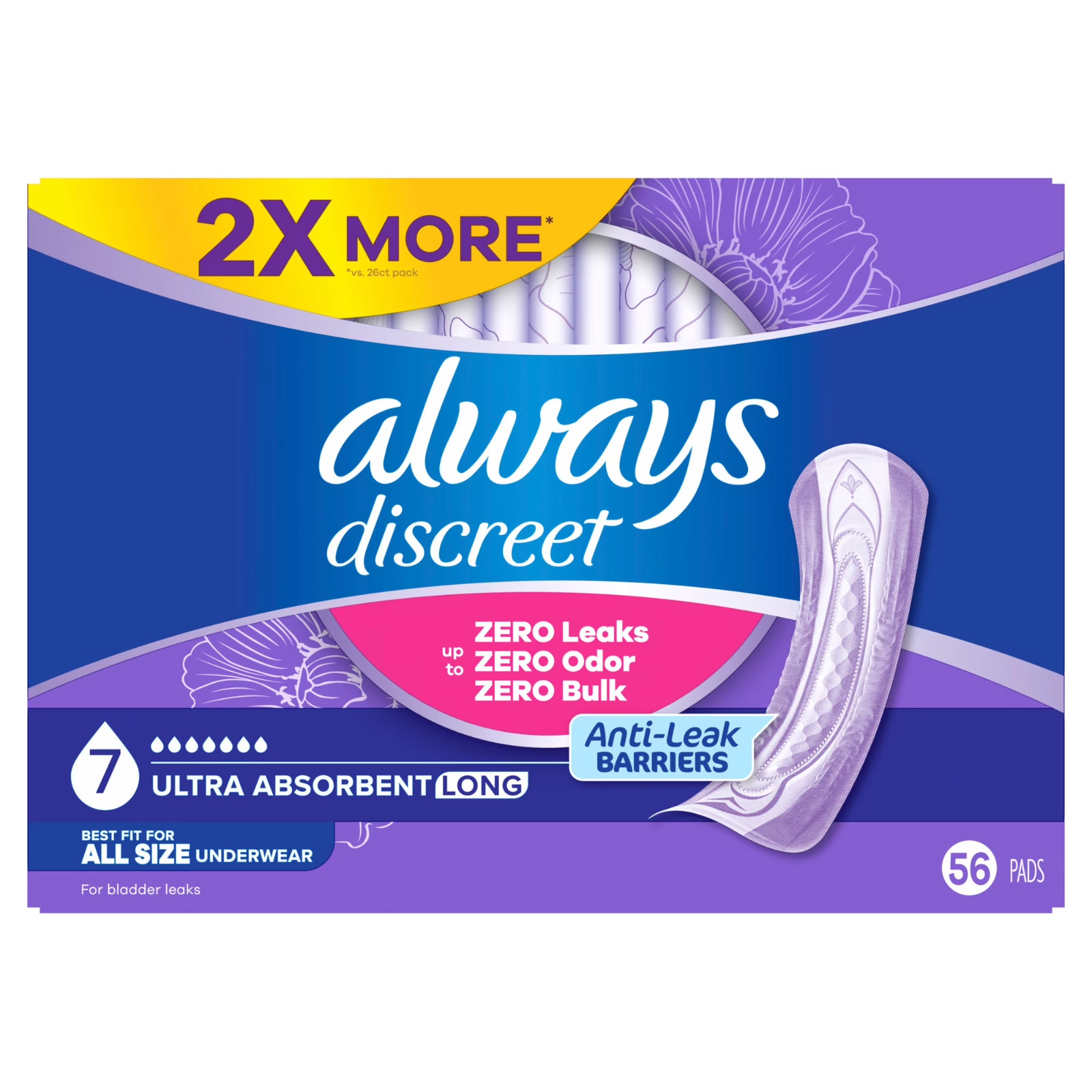 Always Discreet Ultimate Extra Protect Pads Regular Length 56Ct Women