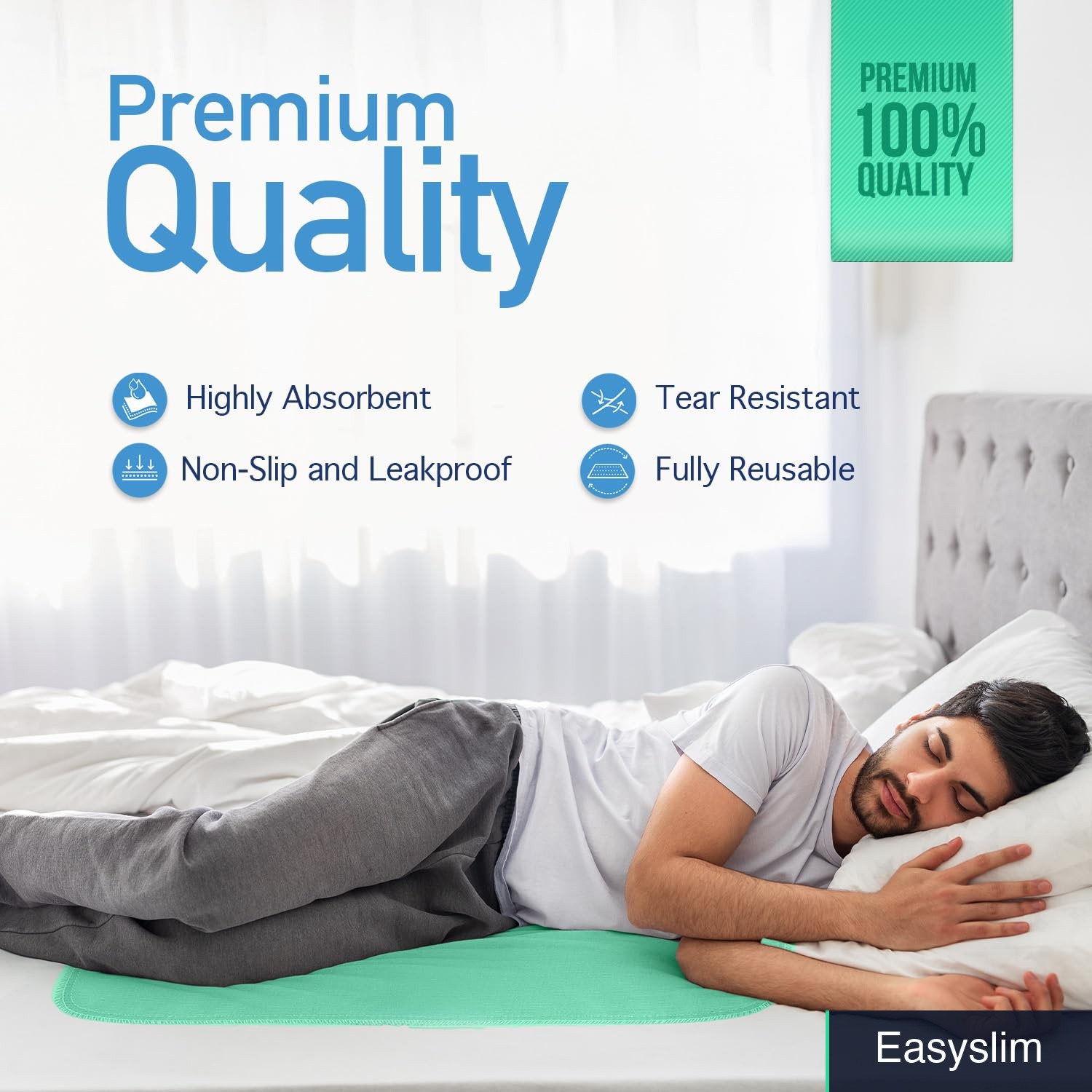 Incontinence Bed Pads Washable Reusable Waterproof Green 30×36 Inch