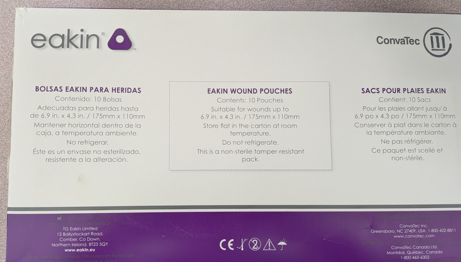Convatec Eakin Wound Pouches 839262 6.9in x 4.3in /175mm x 110mm Box/10 pouches