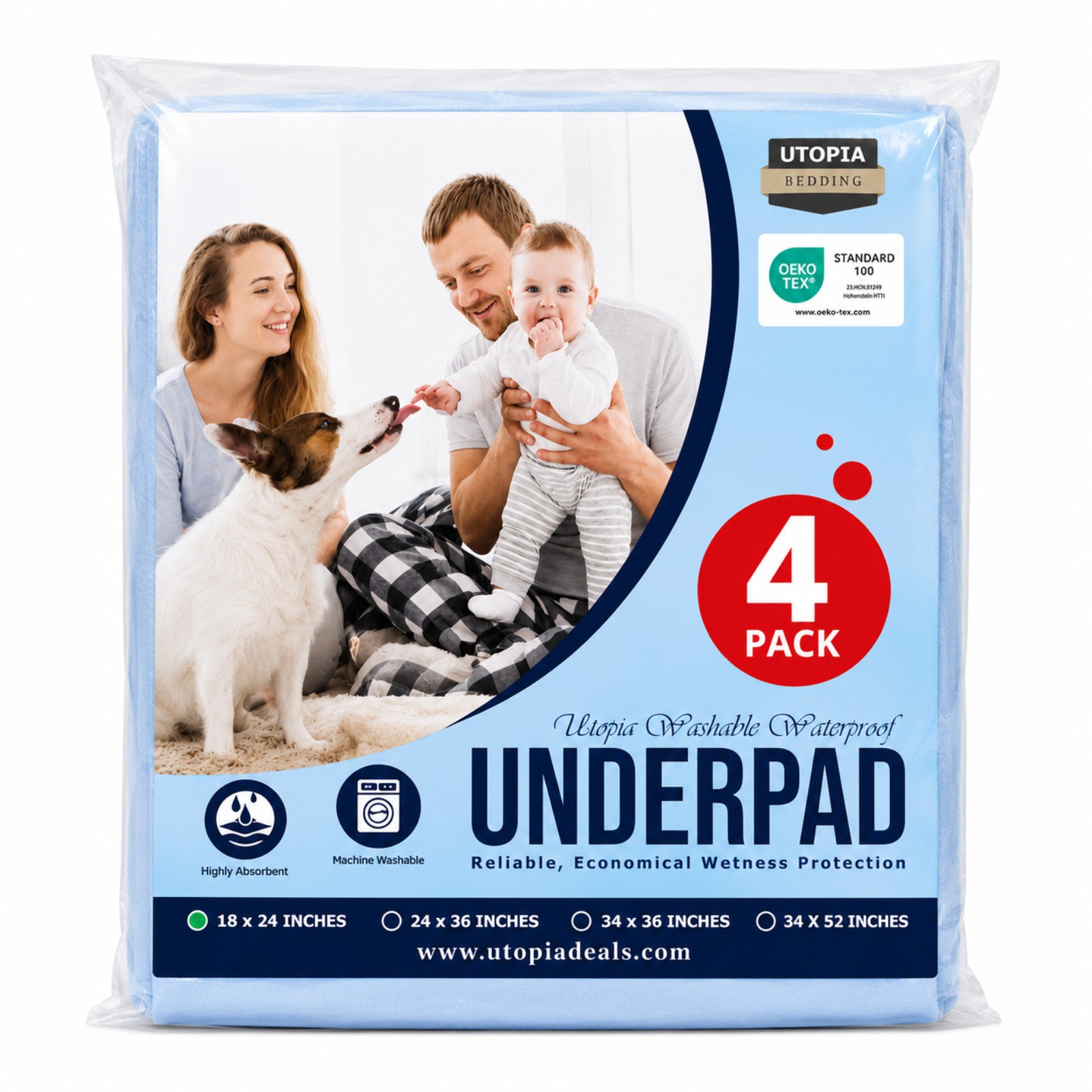 Utopia Bedding Washable Reusable Waterproof Underpads 18×24 Incontinence 4 PACK