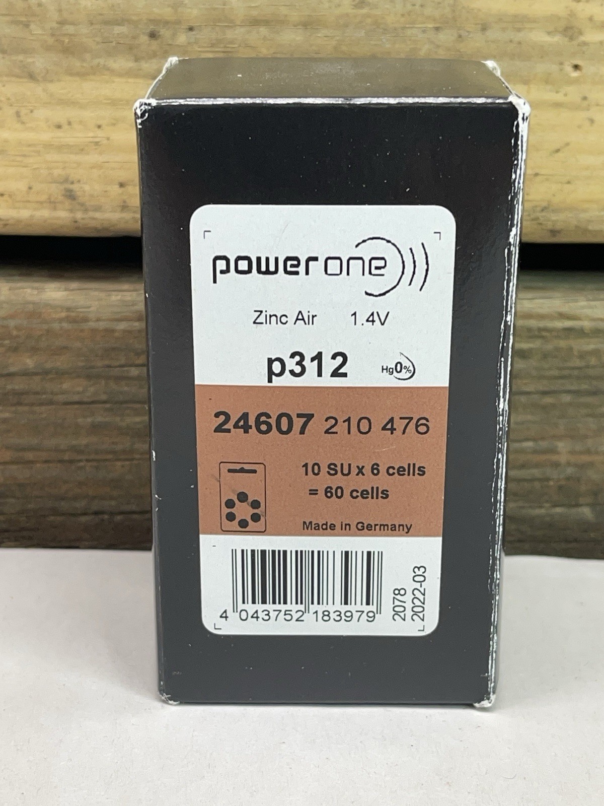Power One Zinc Air Hearing Aid Battery Size P312 Box of 52 1.4V Exp. date 03/22