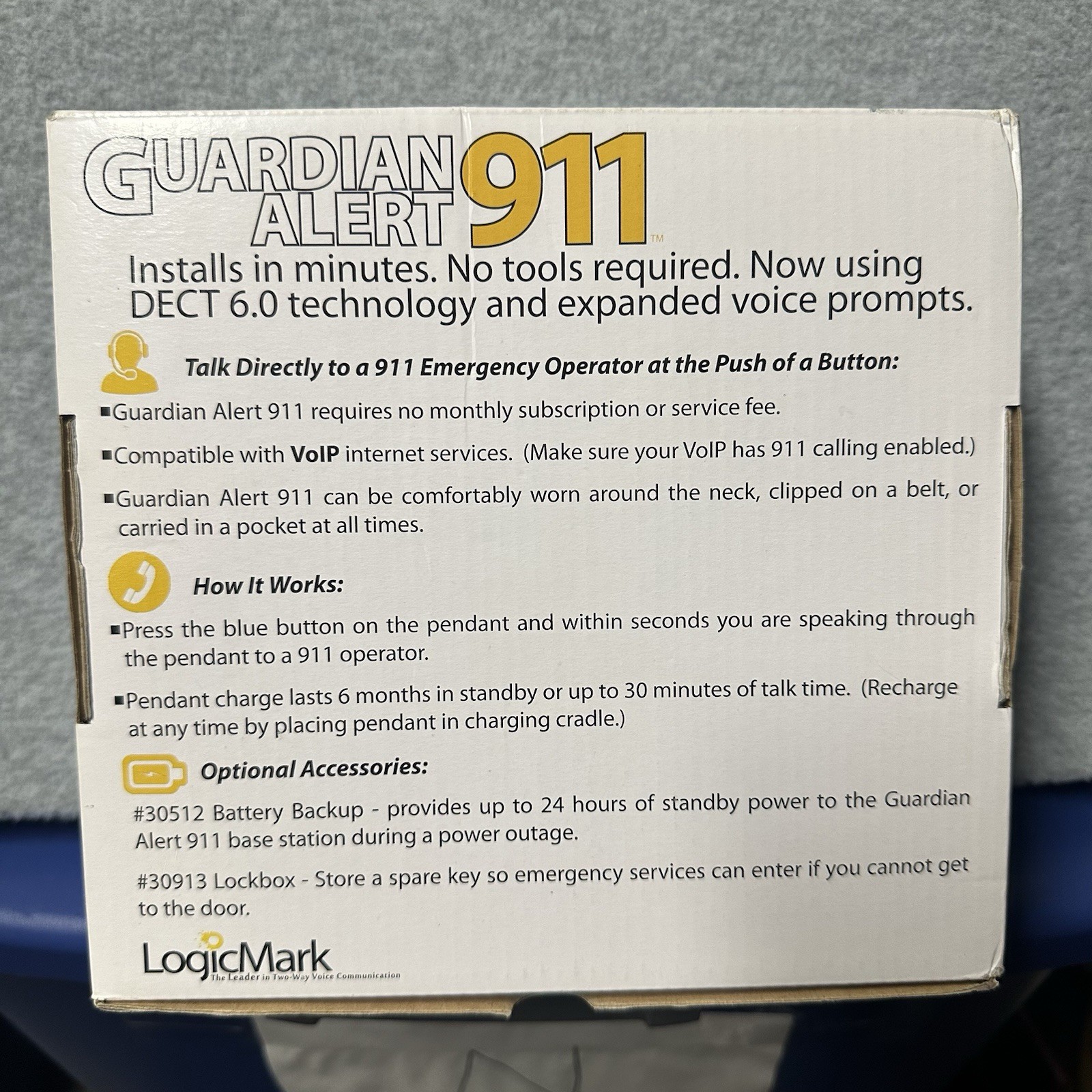 LOGICMARK GUARDIAN ALERT 911 Emergency Alert System Model 30511 NEW Open Box