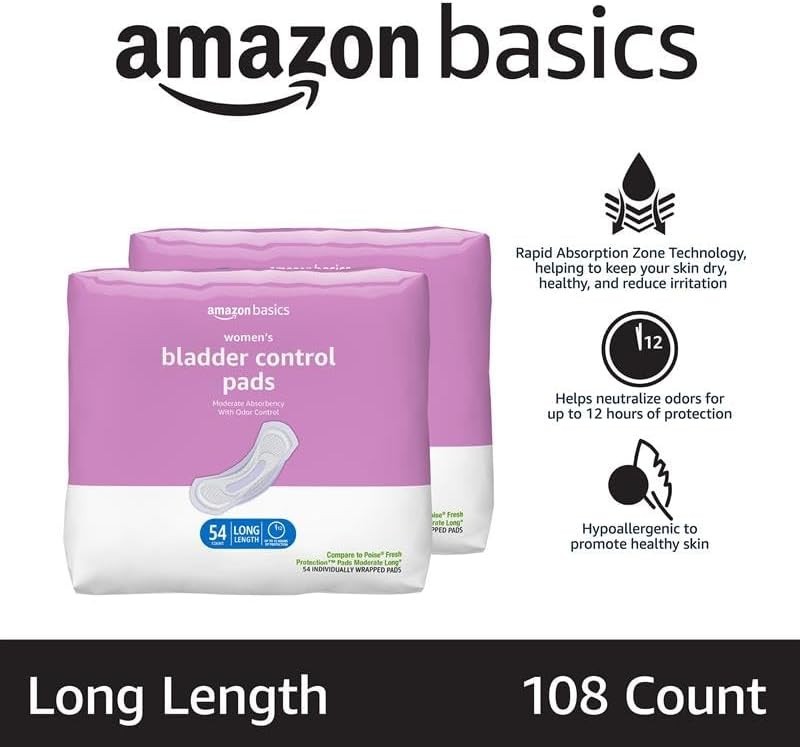 Moderate Absorbency Incontinence Pads for Women – 108 Count, Postpartum Prote…