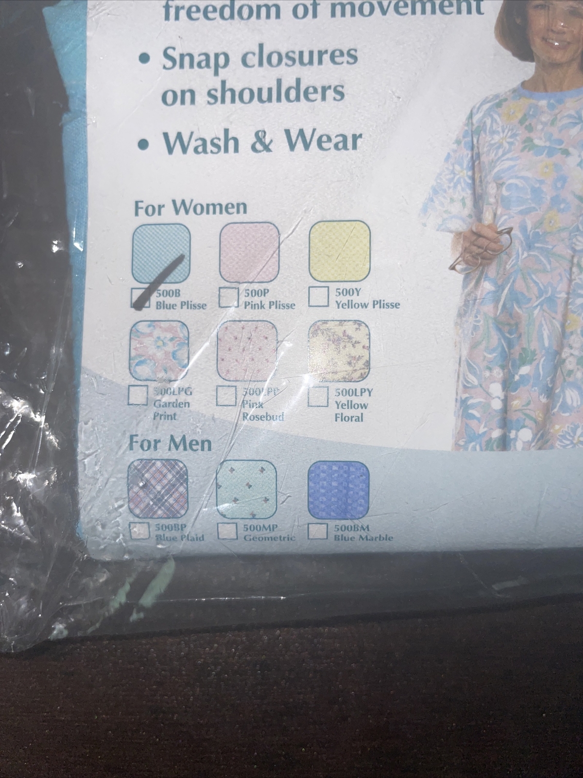 SnapWrap Patient Gown Blue Plisse Short Sleeves Wrap Around Snap Closures NIP