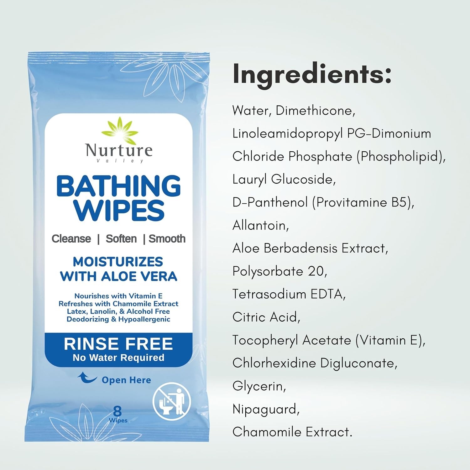 Rinse Free Adult Bath Wipes Aloe Vera 48 Count – Waterless Cleansing for Sens…