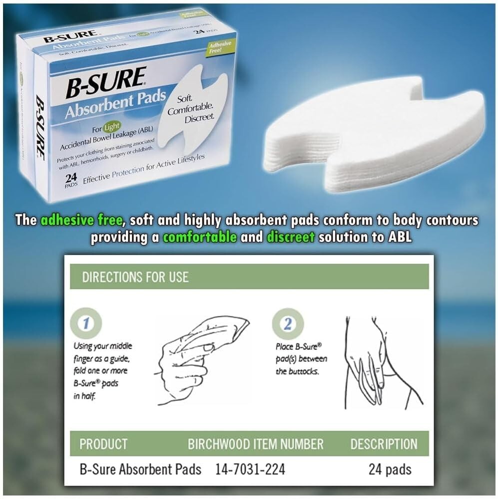 BSURE 24 Anal Leakage Pads, Light Absorbency Incontinence Liner, FREE shipping