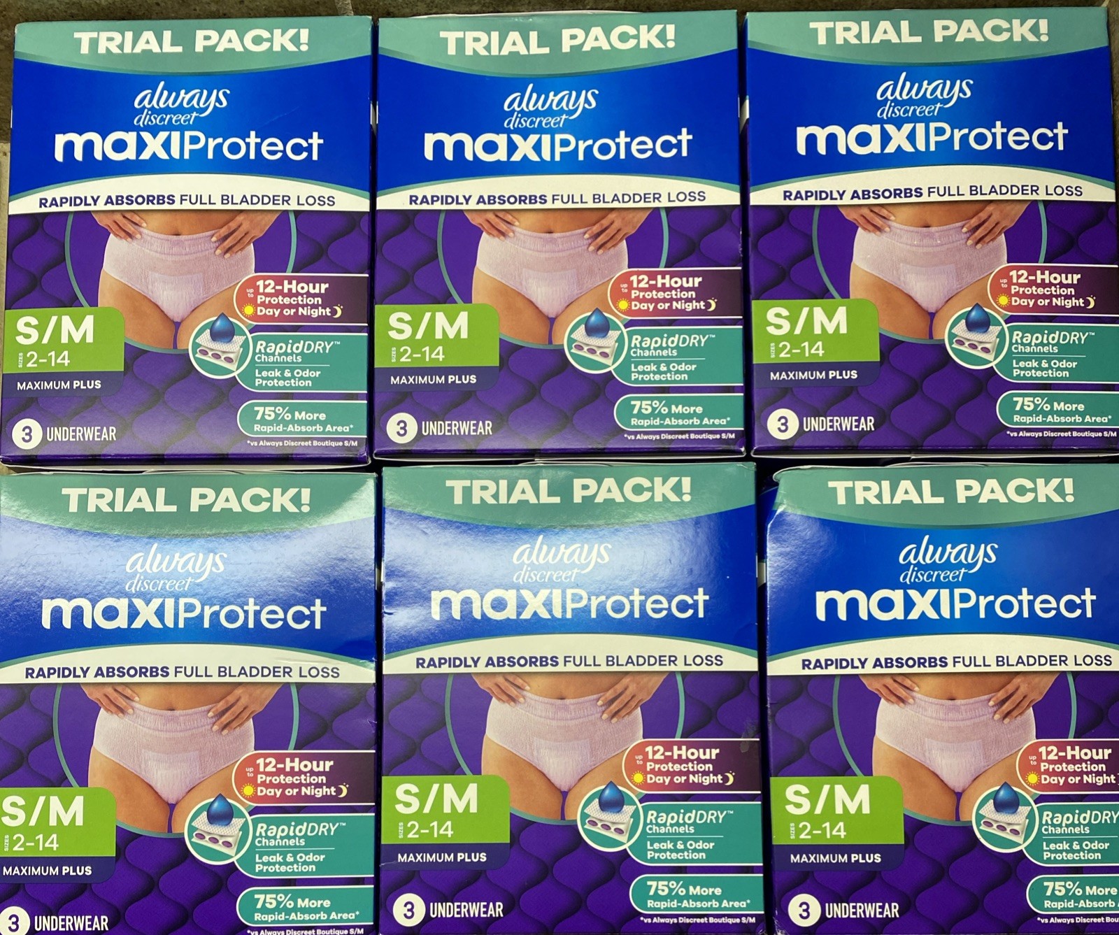 18 TOTAL Always Discreet Maxi Protect Underwear Trial Pack Small/Medium 2-14