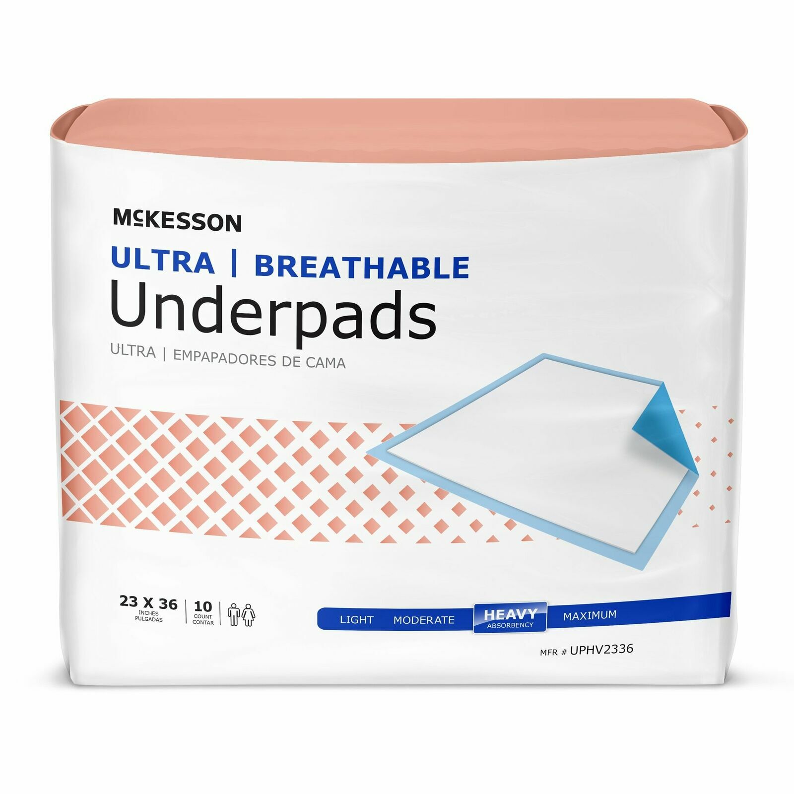 McKesson Ultra Breathable Underpads Heavy Absorbency 23X36″ UPHV2336 10 ct