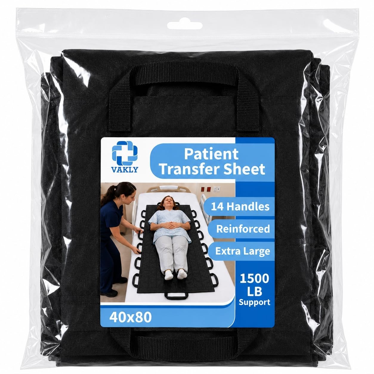 Extra Long Patient Transfer Sheet 40″x80″ with 14 Handles for Lifting & Moving P