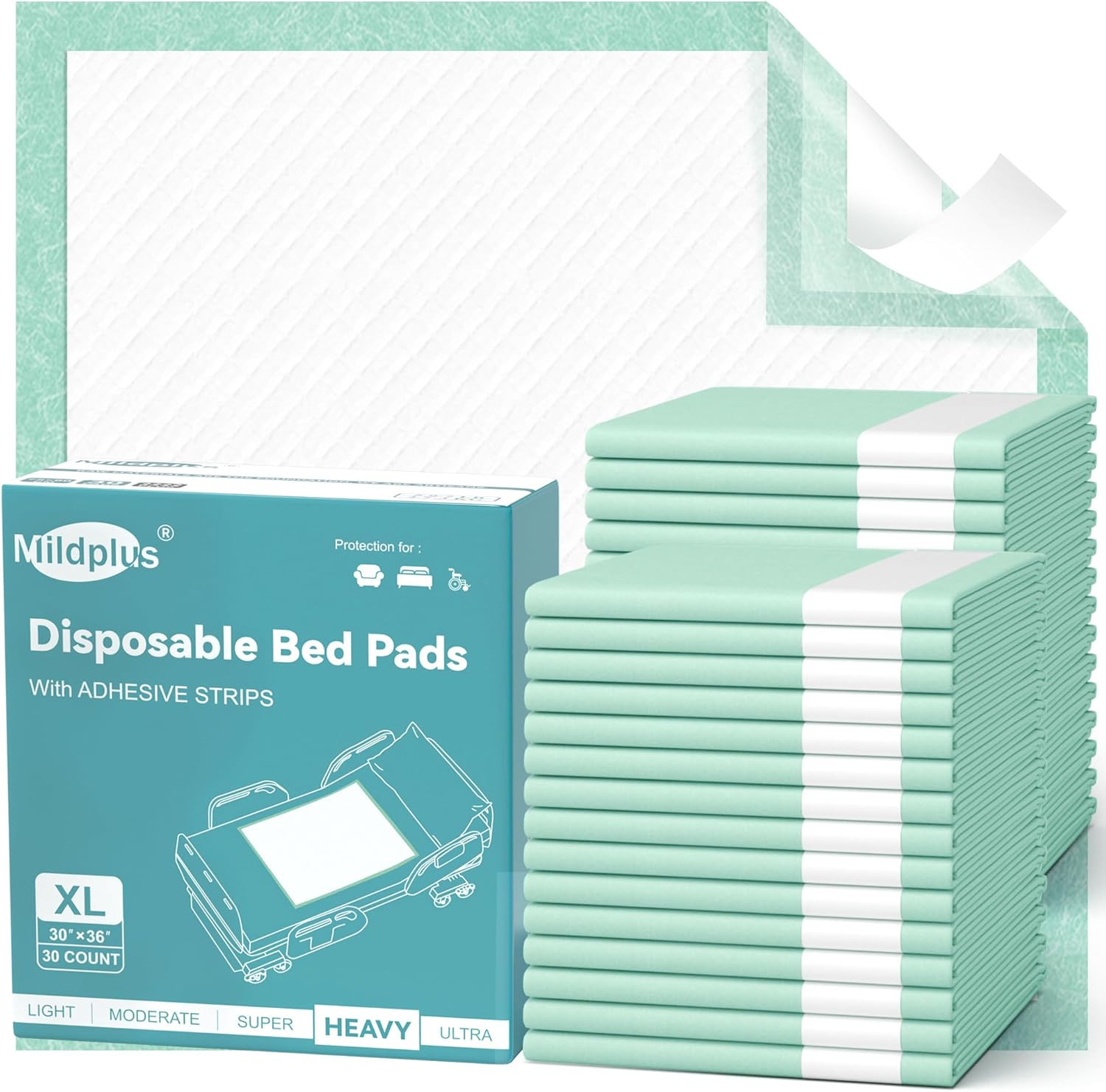 Bed Pads with Adhesive Strips 30”X36”, 30 Count Chucks Disposable Underpads Ex