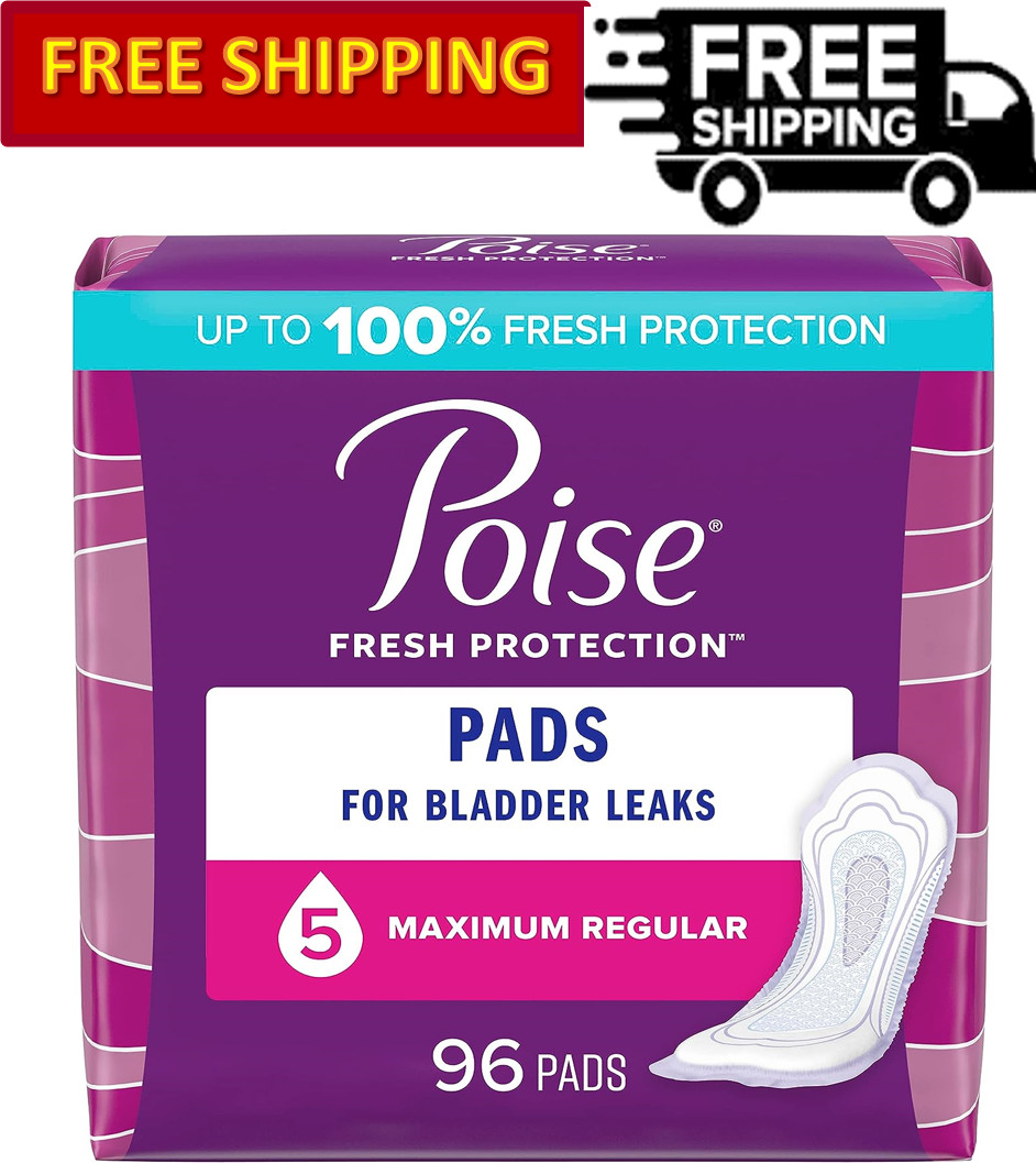 Poise Incontinence & Postpartum Incontinence Pads, 5 Drop Max Absorbency-96 Ct