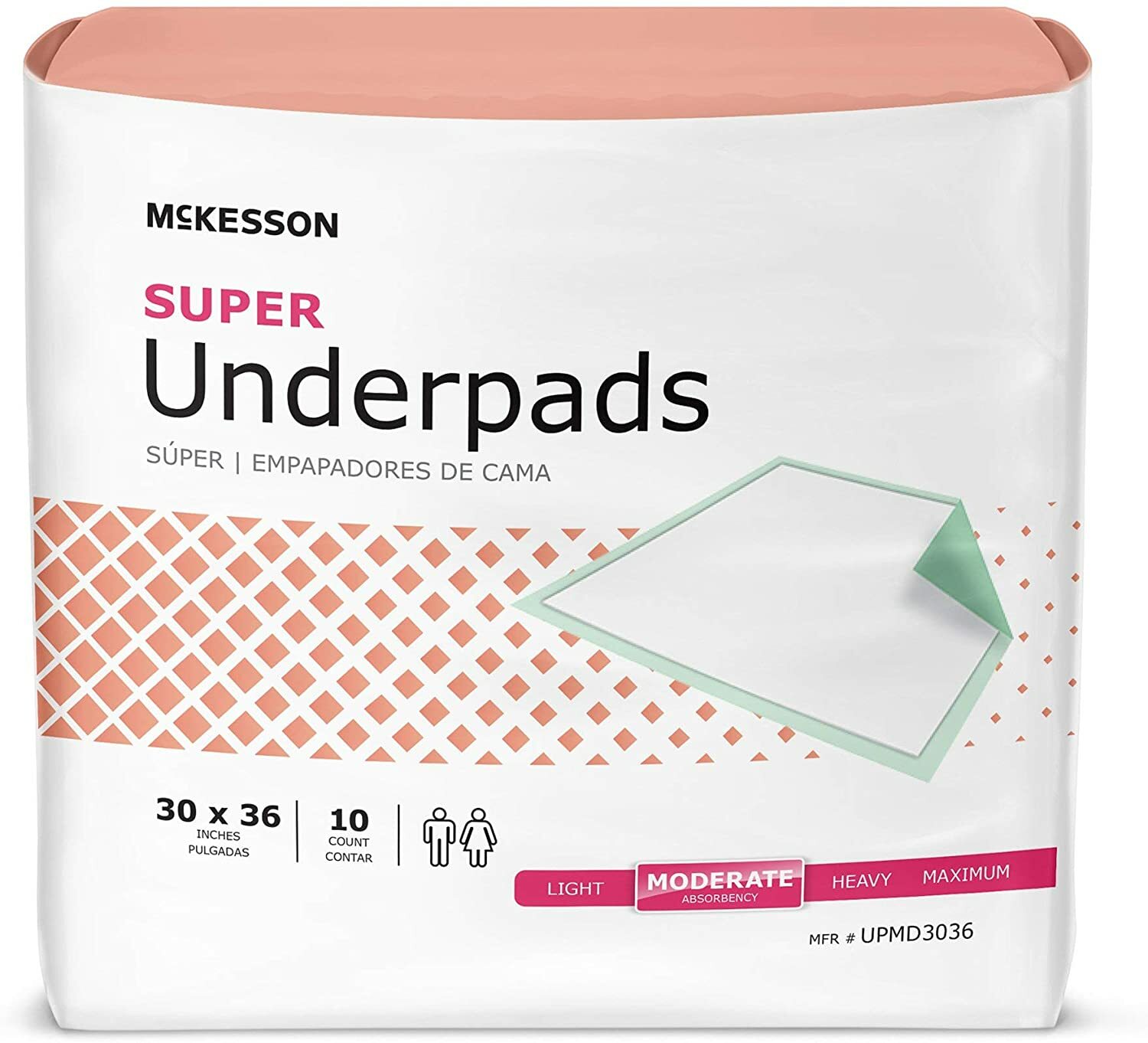 McKesson Super Underpad, 30 X 36 Disposable Fluff Polymer Moderate, Bag of 10
