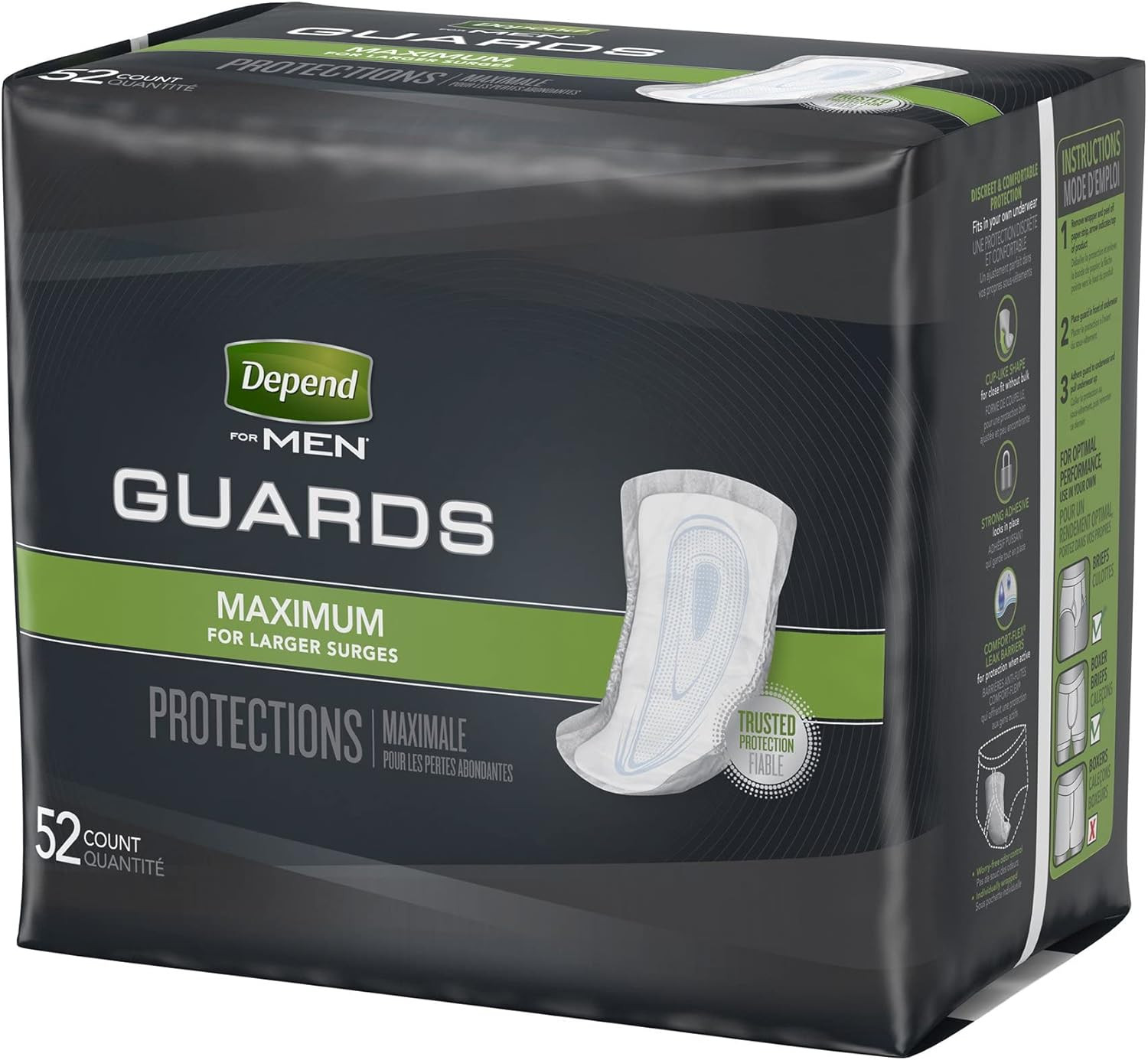 Depend Guards Incontinence Pads for Men, 52 Count, Maximum Absorbency, Cup-Like