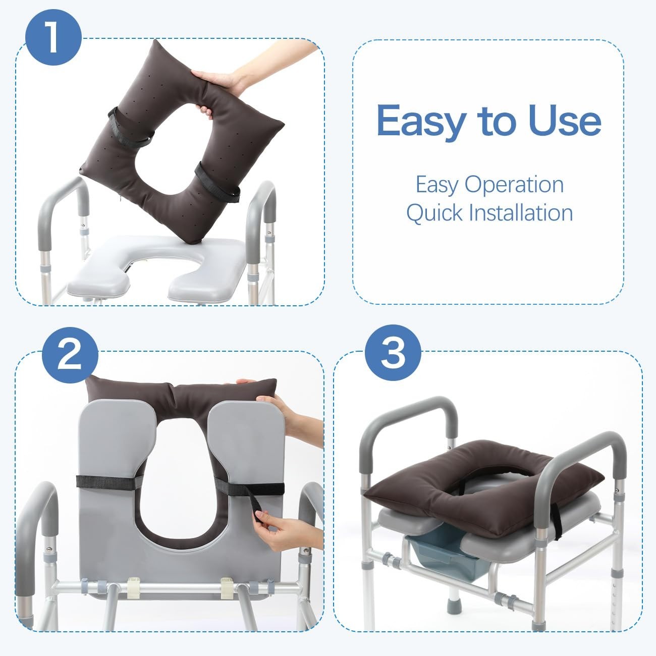 Bedside Commode Cushion Soft Seat Pad Toilet/Shower/Bedside Universal Fit Coffee