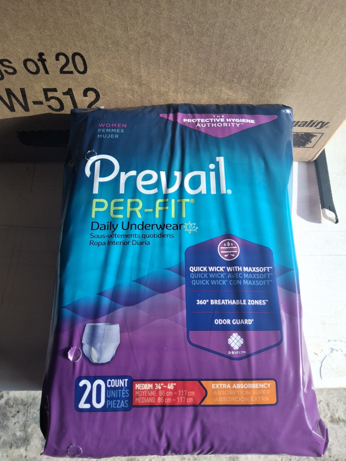 Prevail Per-Fit Women’s Adult Underwear, Medium, 80 Per Case, 20 in single bag